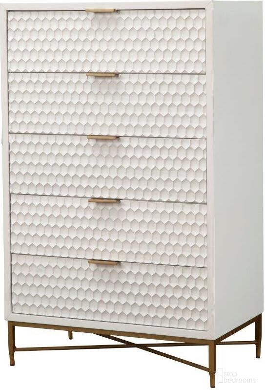 The appearance of White Pearl Chest designed by Alpine in the modern / contemporary interior design. This white piece of furniture was selected by 1StopBedrooms from White Pearl Collection to add a touch of cosiness and style into your home. Sku: 6400-05. Material: Wood Veneer.