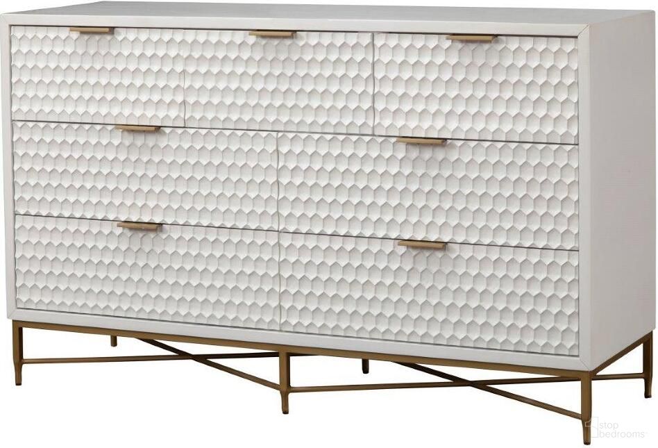 The appearance of White Pearl Dresser designed by Alpine in the modern / contemporary interior design. This white piece of furniture  was selected by 1StopBedrooms from White Pearl Collection to add a touch of cosiness and style into your home. Sku: 6400-03. Material: Wood Veneer.