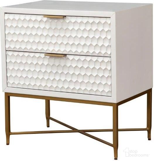 The appearance of White Pearl Nightstand designed by Alpine in the modern / contemporary interior design. This white piece of furniture was selected by 1StopBedrooms from White Pearl Collection to add a touch of cosiness and style into your home. Sku: 6400-02. Material: Wood Veneer.