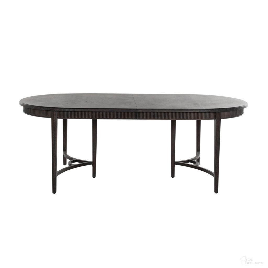 The appearance of Whitlock Dining Table In Cerused Forest Black designed by Gabby in the transitional interior design. This cerused forest black piece of furniture  was selected by 1StopBedrooms from Whitlock Collection to add a touch of cosiness and style into your home. Sku: SCH-170575. Table Base Style: Double Pedestal. Table Top Shape: Oval. Size: 44" x 86". Material: Mindi Veneer.