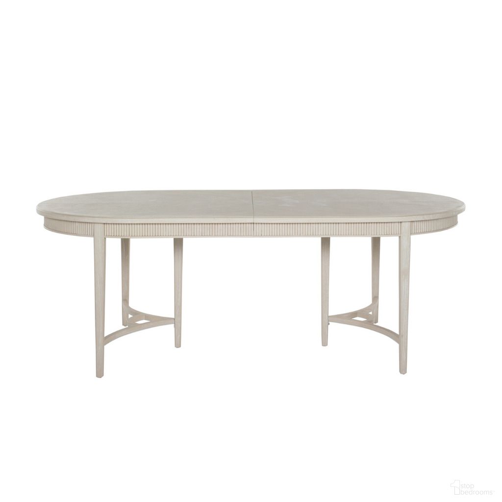 The appearance of Whitlock Dining Table In Cerused White designed by Gabby in the transitional interior design. This cerused white piece of furniture  was selected by 1StopBedrooms from Whitlock Collection to add a touch of cosiness and style into your home. Sku: SCH-170580. Table Base Style: Double Pedestal. Table Top Shape: Oval. Size: 44" x 86". Material: Mindi Veneer.