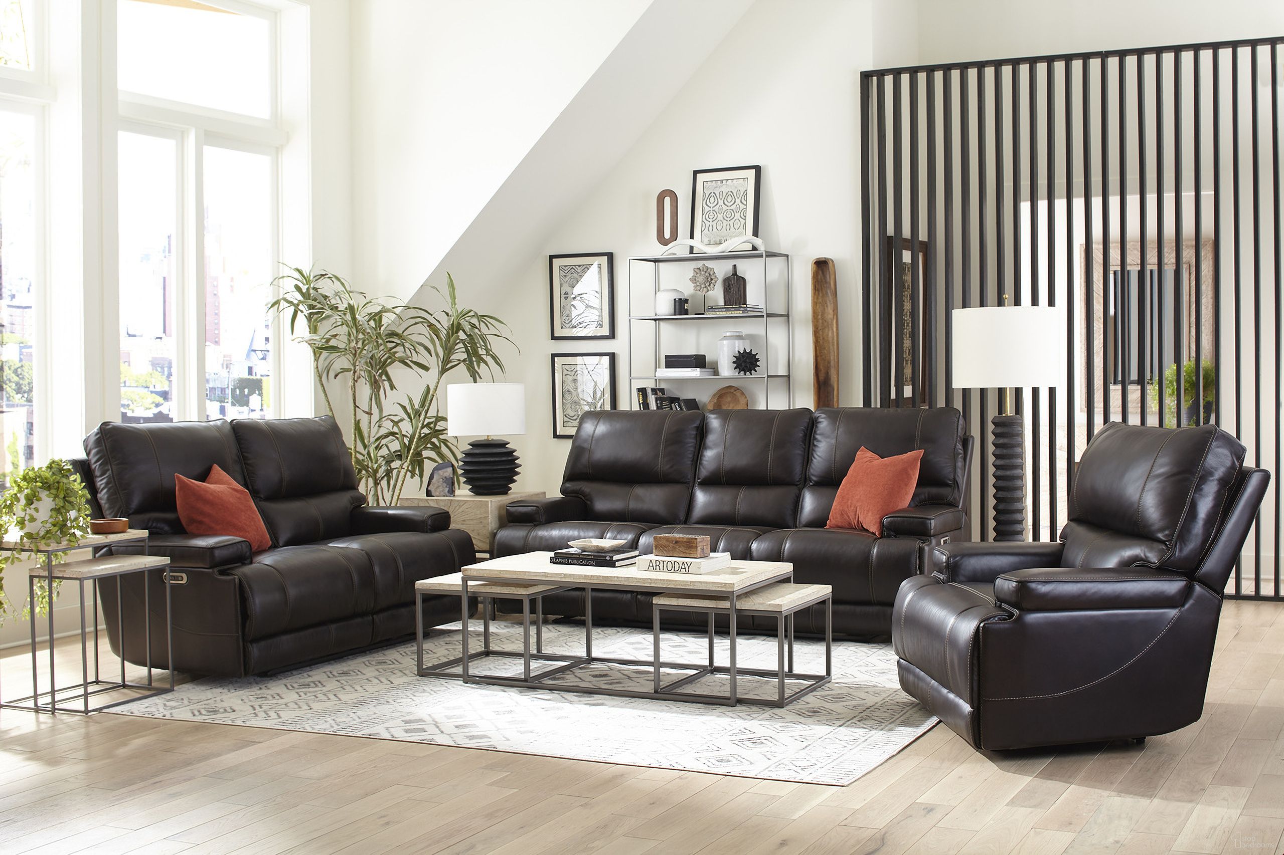 Whitman Powered By Freemotion Power Reclining Sofa Loveseat and Recliner In Black