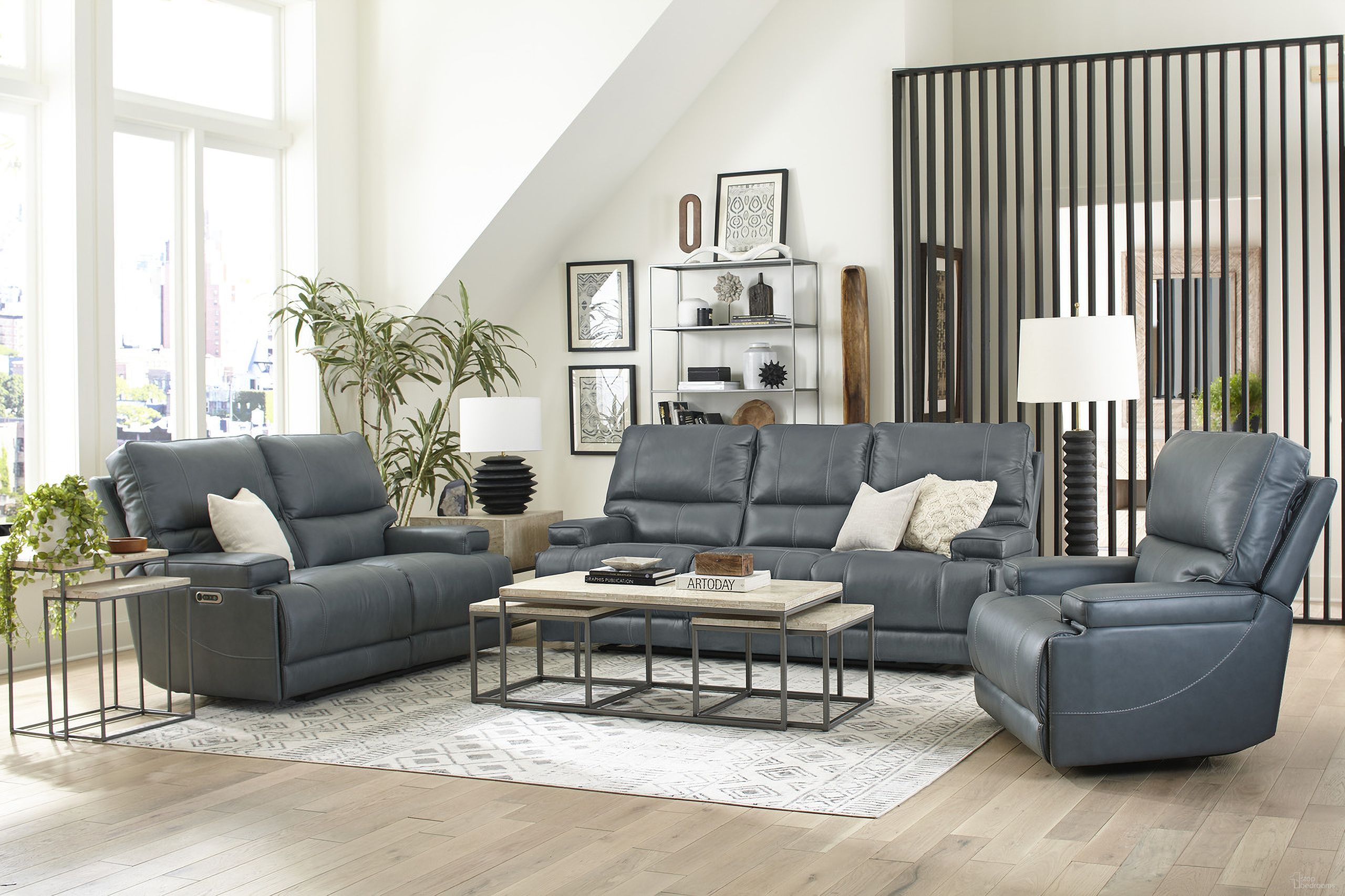 The appearance of Whitman Powered By Freemotion Power Reclining Sofa Loveseat and Recliner In Blue designed by Parker House in the modern / contemporary interior design. This blue piece of furniture was selected by 1StopBedrooms from Whitman Collection to add a touch of cosiness and style into your home. Sku: MWHI#812PH-P25-VAZ;MWHI#822PH-P25-VAZ;MWHI#832PH-P25-VAZ. Material: Leather.
