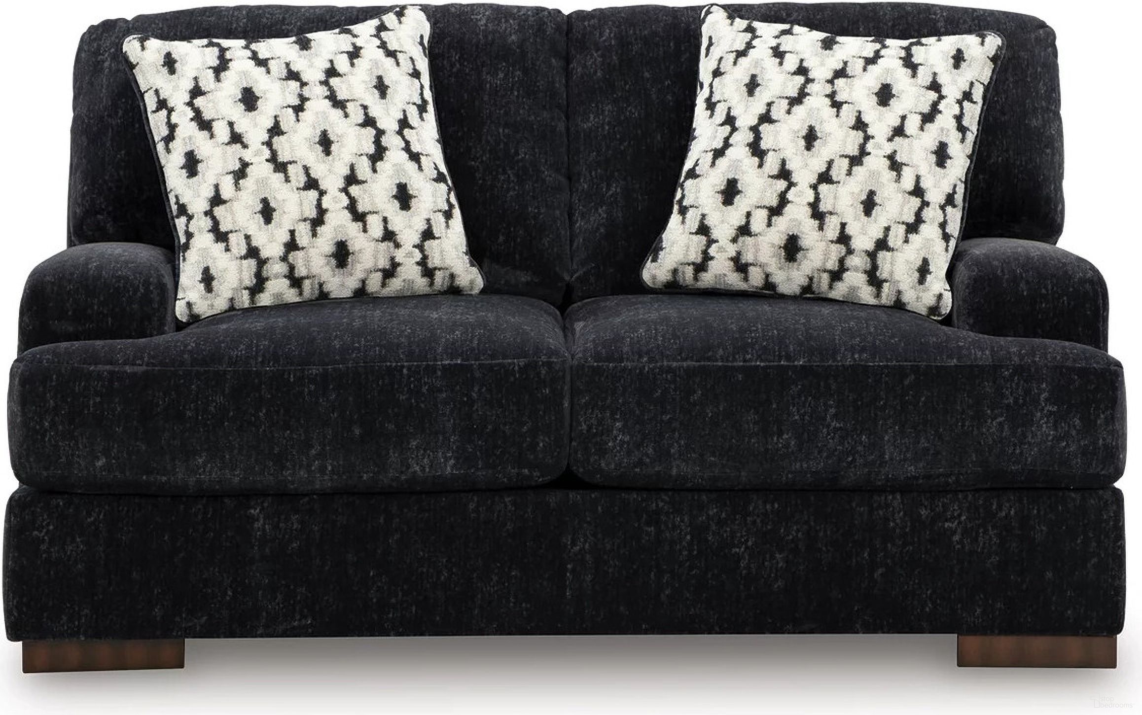 The appearance of Whitmore Manor Loveseat In Black Pearl designed by Signature Design by Ashley in the modern / contemporary interior design. This black pearl piece of furniture  was selected by 1StopBedrooms from Whitmore Manor Collection to add a touch of cosiness and style into your home. Sku: 8040435. Material: Fabric.
