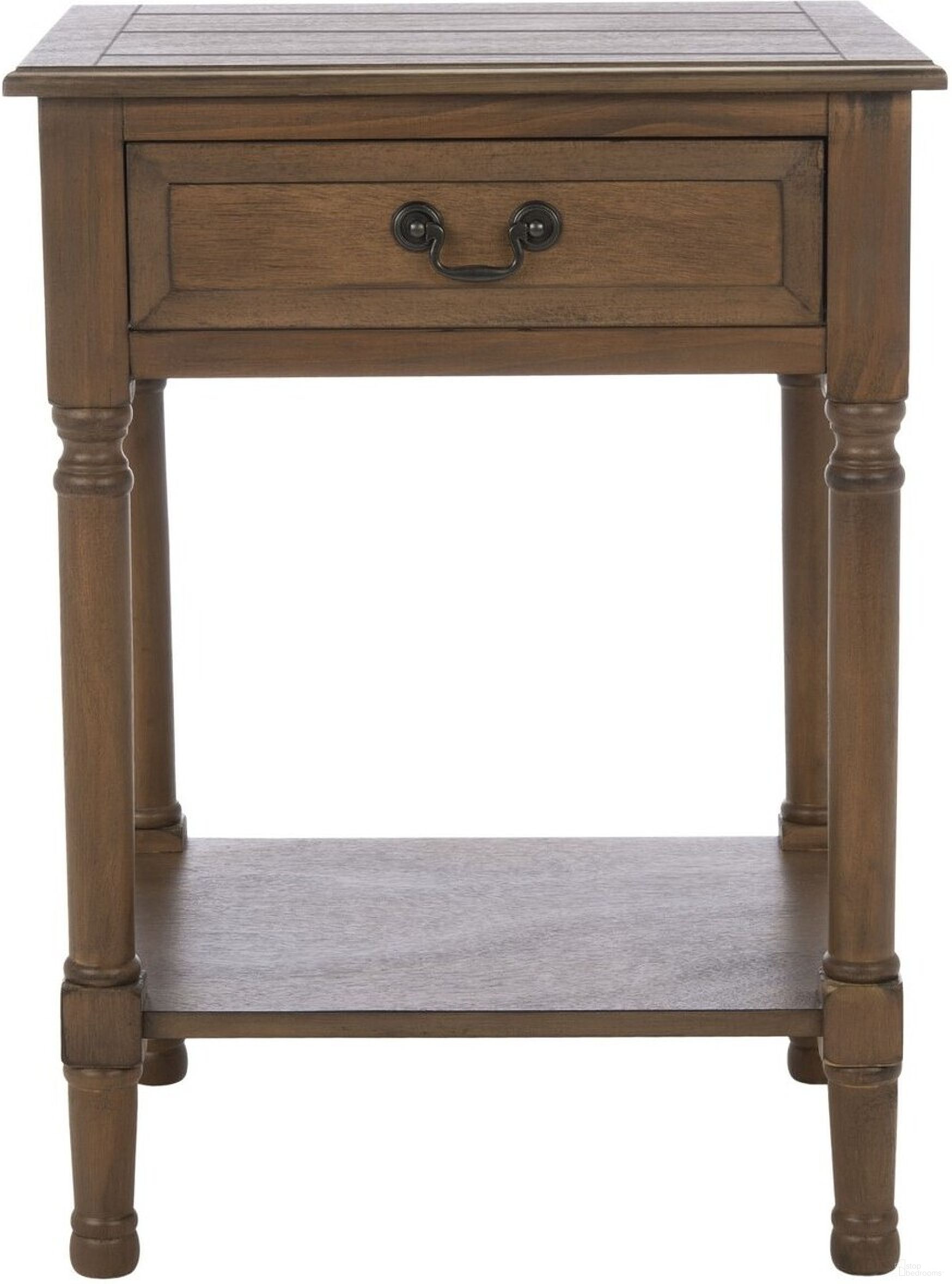 The appearance of Whitney 1 Drawer Accent Table in Brown designed by Safavieh in the modern / contemporary interior design. This brown piece of furniture was selected by 1StopBedrooms from Whitney Collection to add a touch of cosiness and style into your home. Sku: ACC5705C. Material: Wood.
