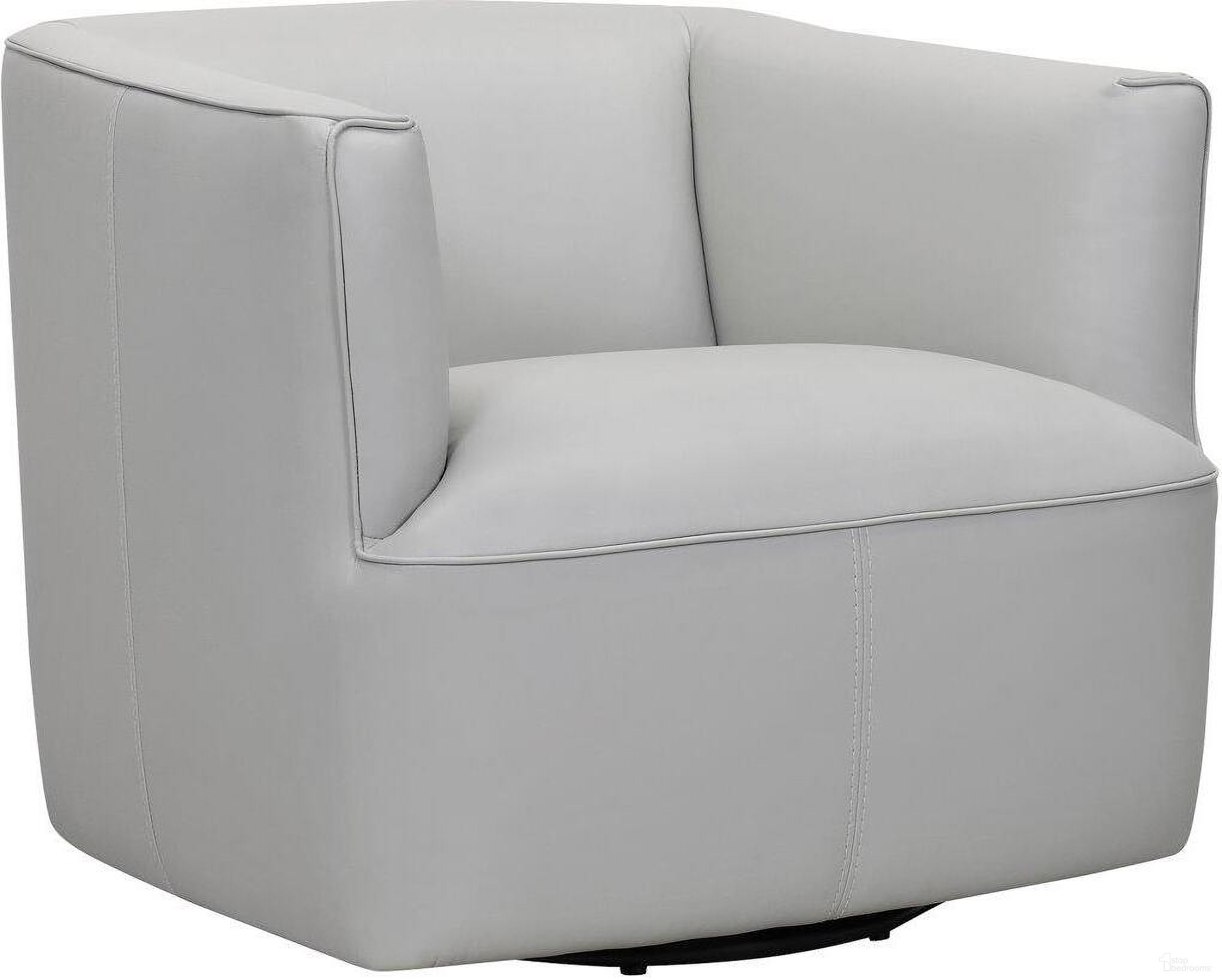 The appearance of Whitney Swivel Dove Gray Genuine Leather Barrel Chair designed by Armen Living in the modern / contemporary interior design. This black piece of furniture  was selected by 1StopBedrooms from Whitney Collection to add a touch of cosiness and style into your home. Sku: LCWHCHDV. Material: Wood.