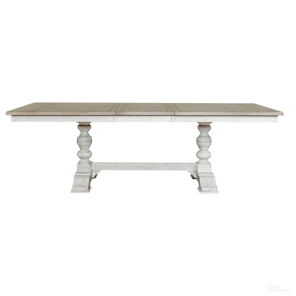 The appearance of Whitney Trestle Dining Table designed by Liberty in the traditional interior design. This weathered gray piece of furniture was selected by 1StopBedrooms from Whitney Collection to add a touch of cosiness and style into your home. Sku: 661W-P4294;661W-T4294. Table Base Style: Trestle. Table Top Shape: Rectangular. Size: 94" x 42". Material: Solid Rubberwood.
