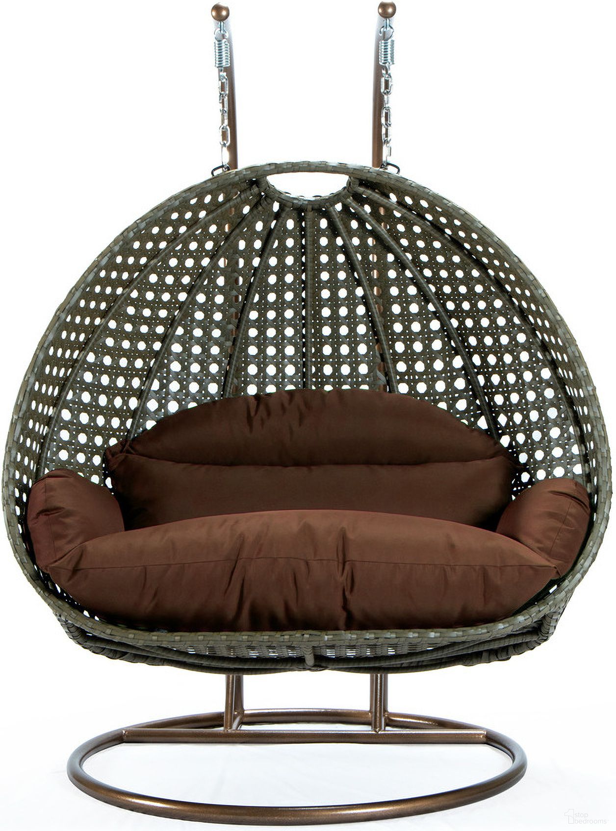 The appearance of Wicker Hanging 2 person Egg Swing Chair In Beige and Brown designed by LeisureMod in the interior design. This brown piece of furniture was selected by 1StopBedrooms from to add a touch of cosiness and style into your home. Sku: ESCBG-57BR. Material: Wood.