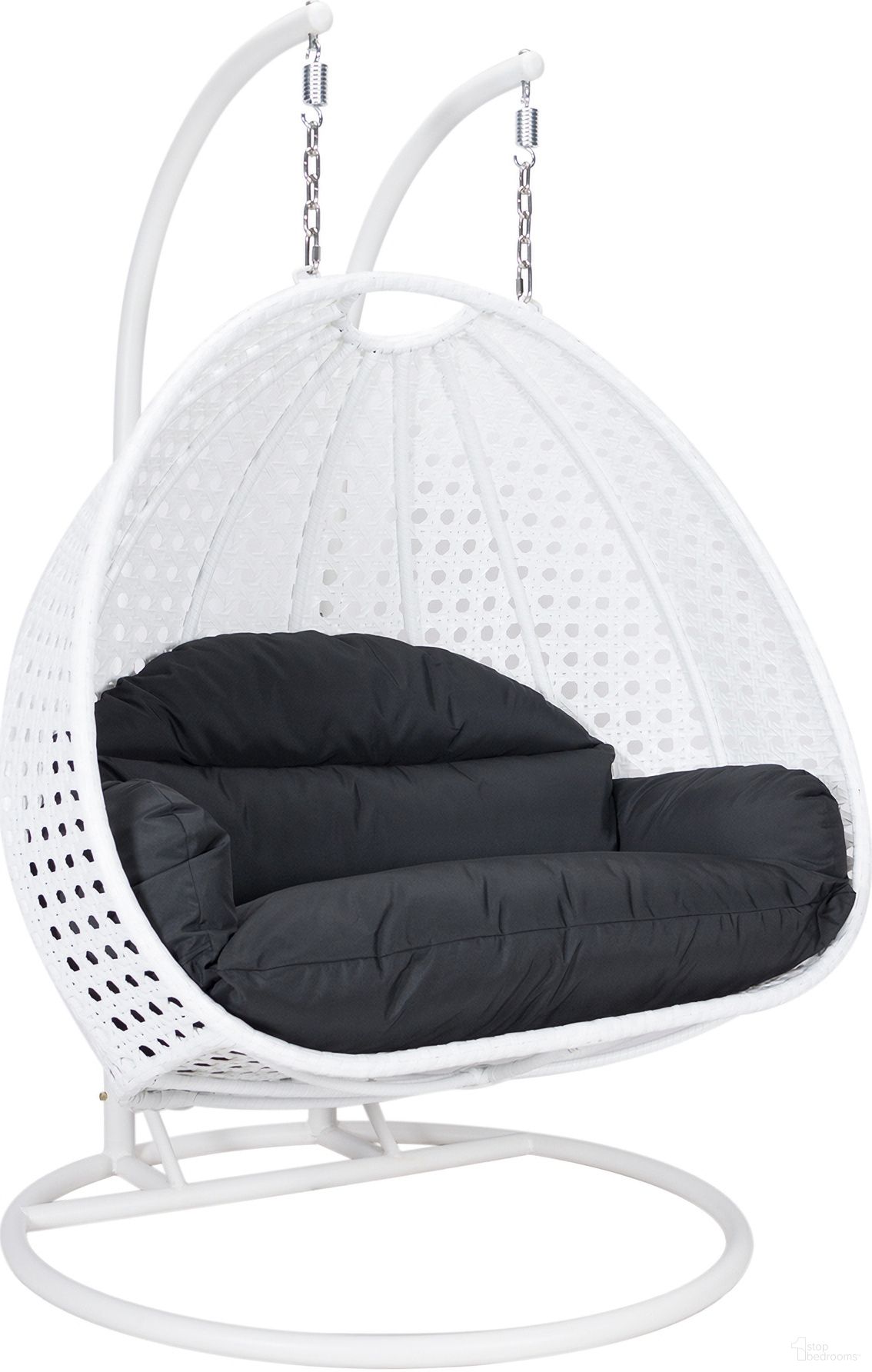 The appearance of Wicker Hanging 2 person Egg Swing Chair White and Black designed by LeisureMod in the  interior design. This black piece of furniture  was selected by 1StopBedrooms from  to add a touch of cosiness and style into your home. Sku: ESCW-57BL. Material: Wood.