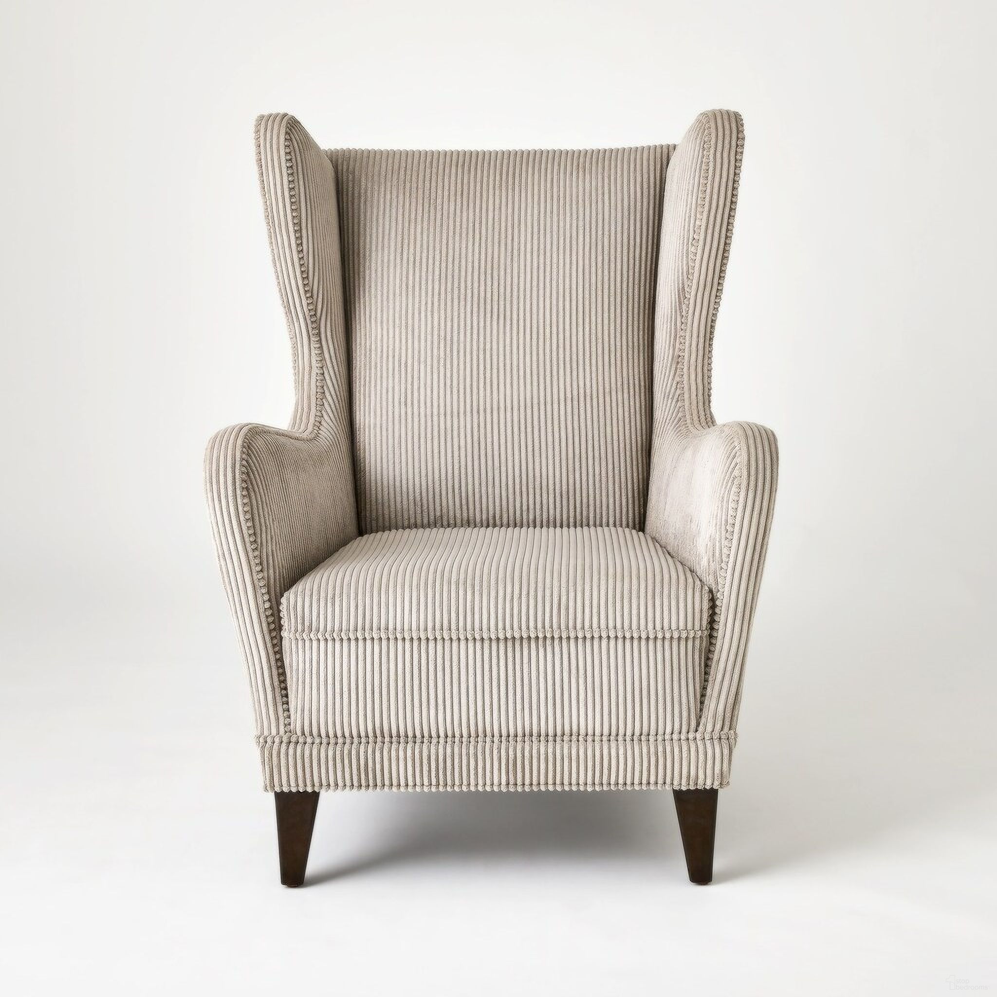 The appearance of Wide Wale Corduroy Wing Chair In Smoke designed by Global Views in the modern / contemporary interior design. This smoke piece of furniture was selected by 1StopBedrooms from to add a touch of cosiness and style into your home. Sku: 2732. Material: Brass.