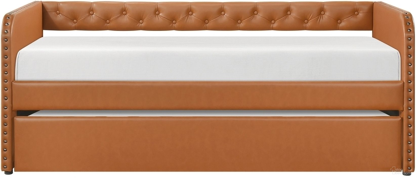 The appearance of Wilcox Twin Daybed with Trundle In Brown designed by Homelegance in the traditional interior design. This brown piece of furniture  was selected by 1StopBedrooms from Wilcox Collection to add a touch of cosiness and style into your home. Sku: 4656BR. Bed Type: Daybed. Material: Faux Leather. Bed Size: Twin.
