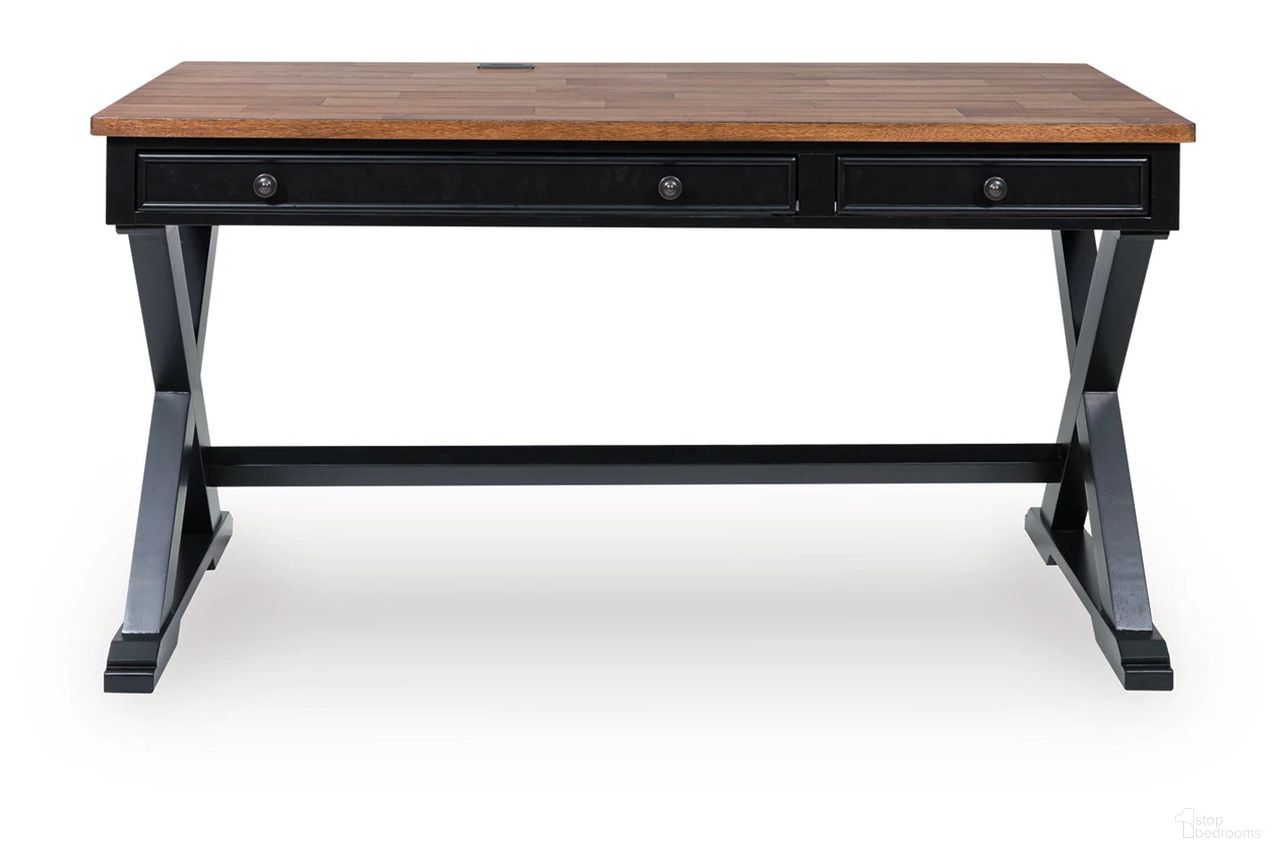 The appearance of Wildenauer 60 Inch Home Office Desk In Brown and Black designed by Signature Design by Ashley in the transitional interior design. This brown/black piece of furniture was selected by 1StopBedrooms from Wildenauer Collection to add a touch of cosiness and style into your home. Sku: H664-34. Material: Wood.
