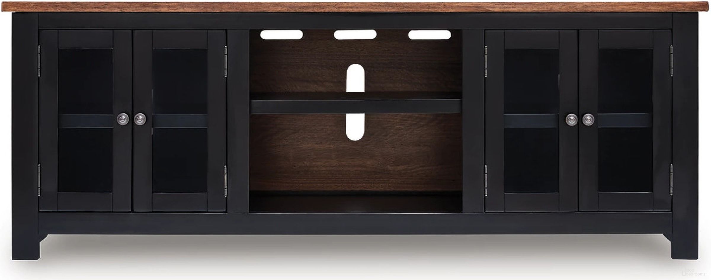 The appearance of Wildenauer 76 Inch TV Stand In Brown and Black designed by Signature Design by Ashley in the transitional interior design. This brown/black piece of furniture was selected by 1StopBedrooms from Wildenauer Collection to add a touch of cosiness and style into your home. Sku: W664-68. Material: Glass.