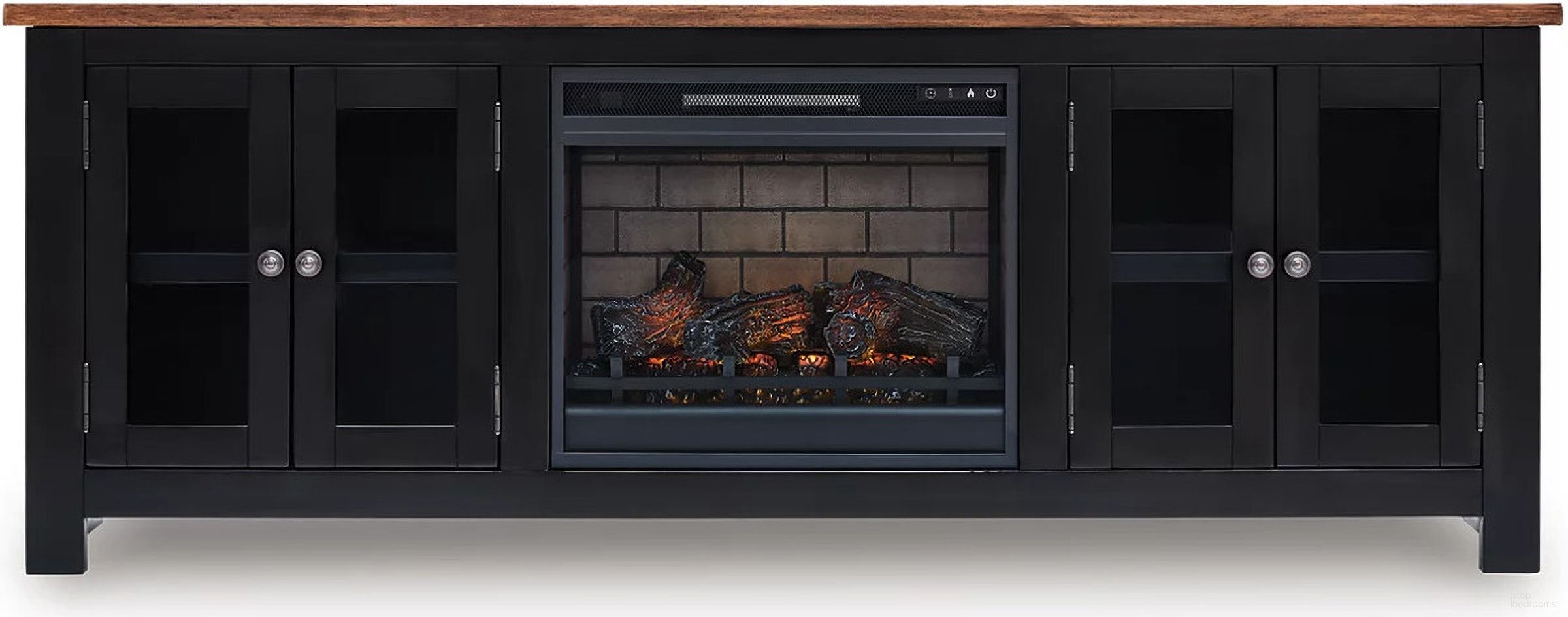 The appearance of Wildenauer 76 Inch TV Stand with Electric Fireplace In Brown and Black designed by Signature Design by Ashley in the transitional interior design. This brown/black piece of furniture was selected by 1StopBedrooms from Wildenauer Collection to add a touch of cosiness and style into your home. Sku: W100-101;W664-68.