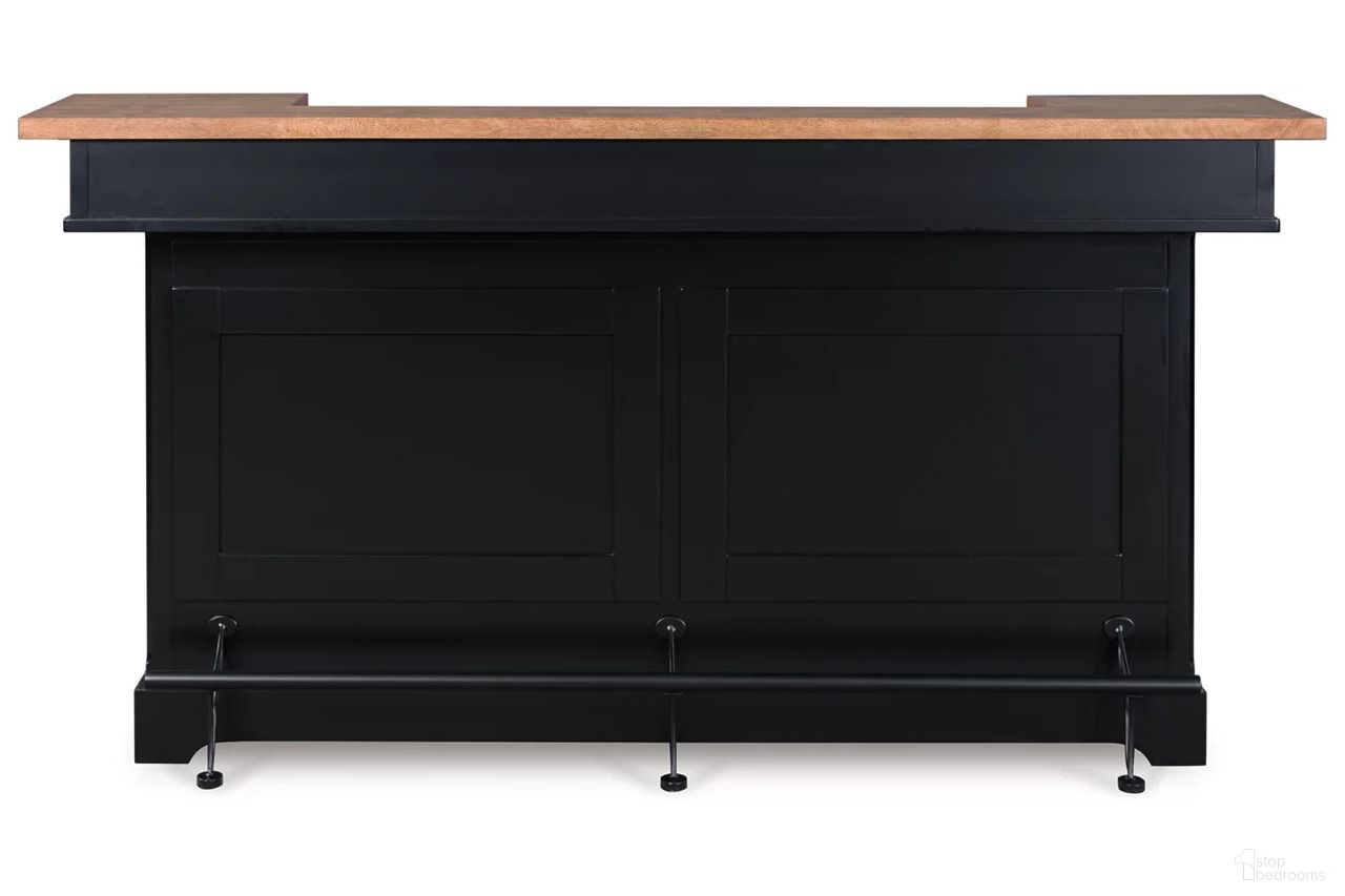 The appearance of Wildenauer 78 Inch Bar In Brown and Black designed by Signature Design by Ashley in the transitional interior design. This brown/black piece of furniture  was selected by 1StopBedrooms from Wildenauer Collection to add a touch of cosiness and style into your home. Sku: D634-65. Material: Wood.