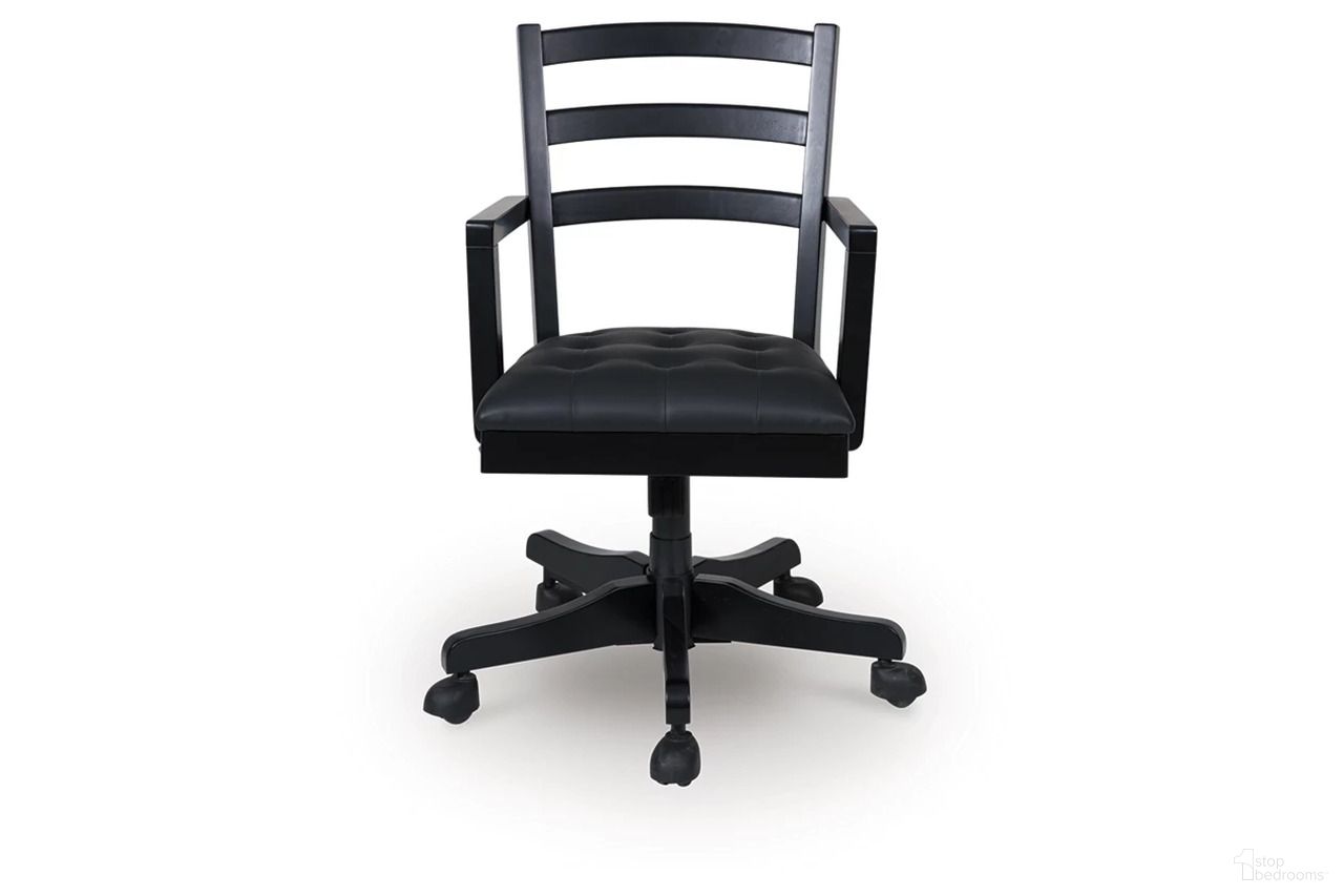 The appearance of Wildenauer Home Office Desk Chair In Black designed by Signature Design by Ashley in the transitional interior design. This black piece of furniture was selected by 1StopBedrooms from Wildenauer Collection to add a touch of cosiness and style into your home. Sku: H664-01A. Material: Fabric.
