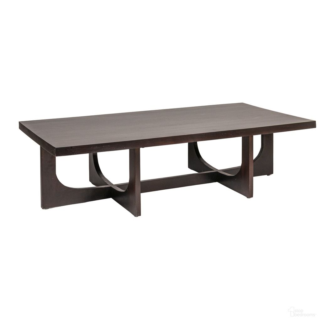 Wilder Rectangular Mango Wood Coffee Table with Cross Trestle Base In Black