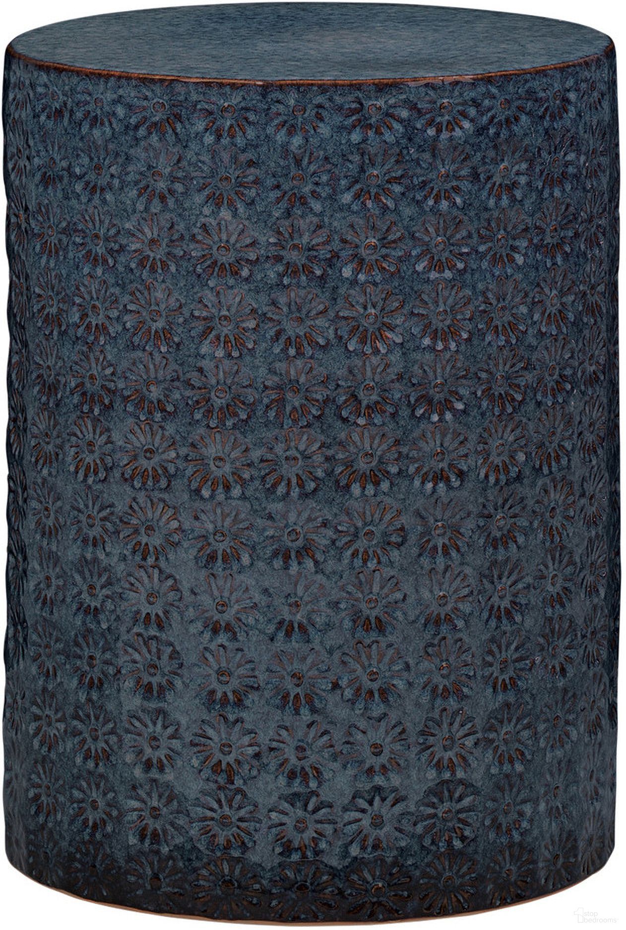 The appearance of Wildflower Dark Blue Side Table designed by Jamie Young Company in the coastal interior design. This dark blue piece of furniture  was selected by 1StopBedrooms from Wildflower Collection to add a touch of cosiness and style into your home. Sku: 20WILD-STBL. Material: Ceramic.