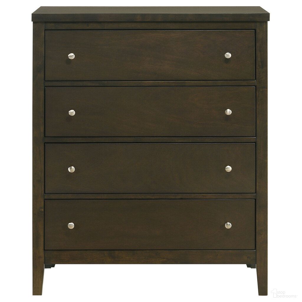 The appearance of Wilkes 4-Drawer Chest of Drawers In Dark Cocoa designed by Coaster in the transitional interior design. This dark cocoa piece of furniture  was selected by 1StopBedrooms from Wilkes Collection to add a touch of cosiness and style into your home. Sku: 224425. Material: MDF.