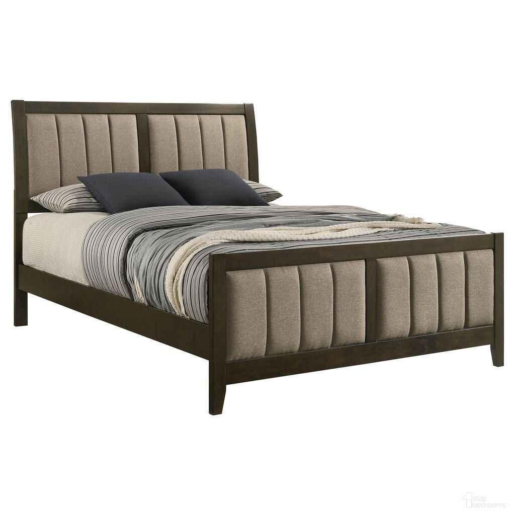The appearance of Wilkes 51 Inch Upholstered Queen Bed In Dark Cocoa and Brown designed by Coaster in the transitional interior design. This dark cocoa/brown piece of furniture was selected by 1StopBedrooms from Wilkes Collection to add a touch of cosiness and style into your home. Sku: 224421QB1;224421QB2. Material: Polyester. Bed Size: Queen. Bed Type: Upholstered Bed.