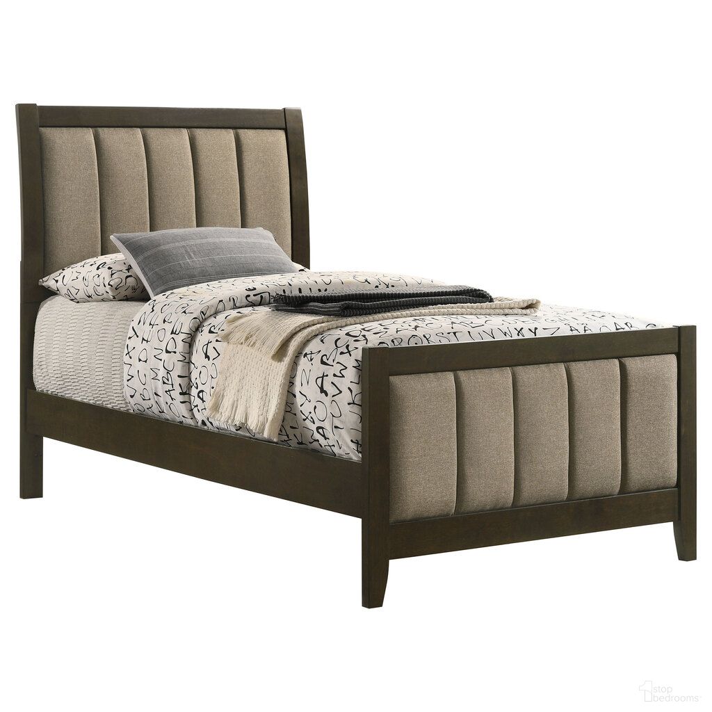 Wilkes 51 Inch Upholstered Twin Bed In Dark Cocoa and Brown