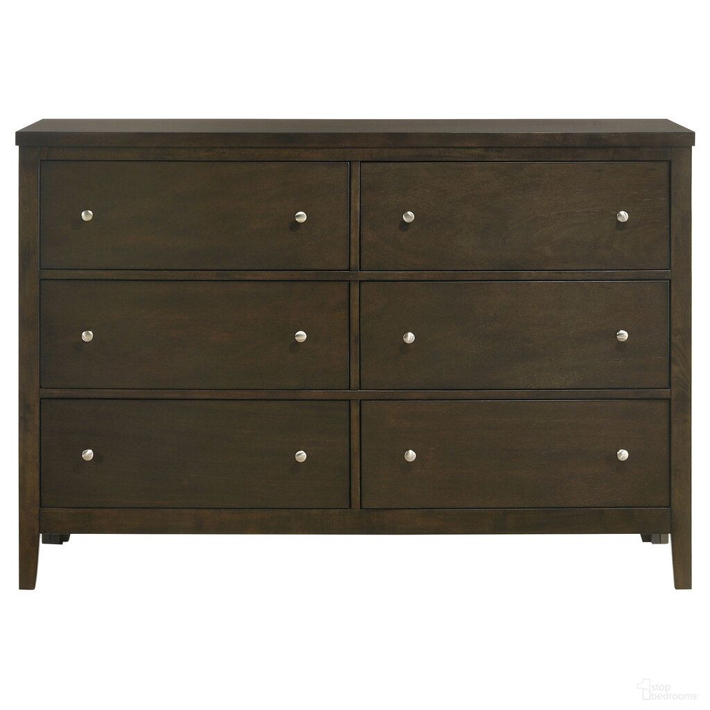 The appearance of Wilkes 6-Drawer Dresser Cabinet In Dark Cocoa designed by Coaster in the transitional interior design. This dark cocoa piece of furniture  was selected by 1StopBedrooms from Wilkes Collection to add a touch of cosiness and style into your home. Sku: 224423. Material: MDF.