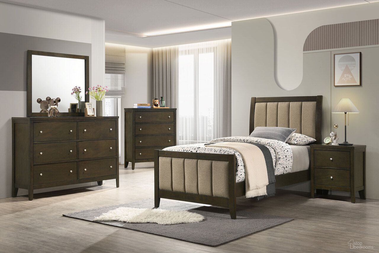 Wilkes Youth Upholstered Bedroom Set In Dark Cocoa and Brown