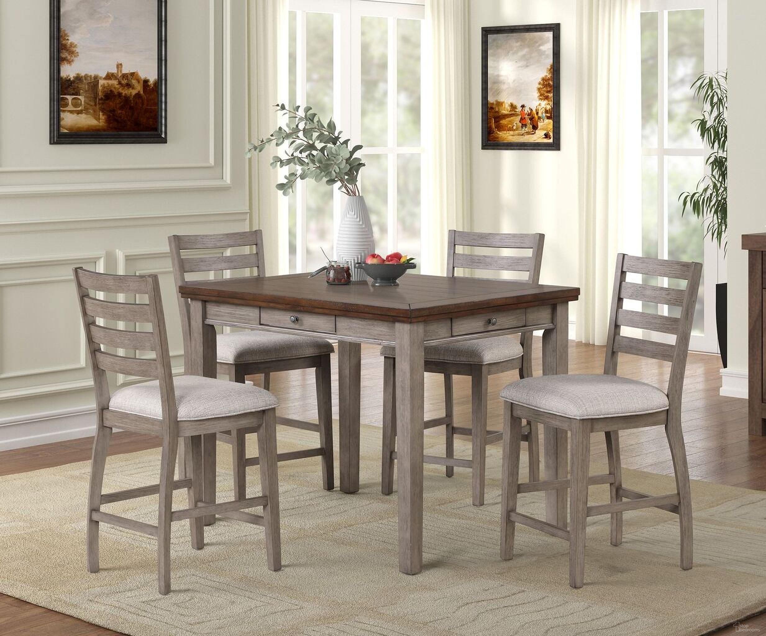 The appearance of Will 36 x 48 Inch Dining Room Set In Brown and Gray designed by Bernell in the traditional interior design. This brown and gray piece of furniture was selected by 1StopBedrooms from Will Collection to add a touch of cosiness and style into your home. Sku: 360-530;360-540. Table Base Style: Legs. Material: Rubberwood. Size: 36" x 48".