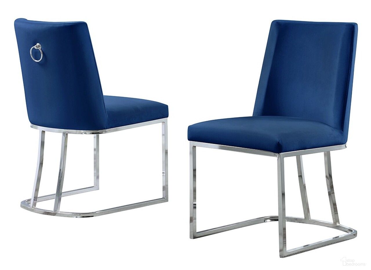 The appearance of Will Double Minimalistic Side Chairs Set of 2 In Navy Blue Velvet and Chrome Legs designed by Best Quality Furniture in the modern / contemporary interior design. This navy blue and chrome piece of furniture  was selected by 1StopBedrooms from Will Collection to add a touch of cosiness and style into your home. Sku: SC105. Material: Chrome. Chair Type: Side Chair.