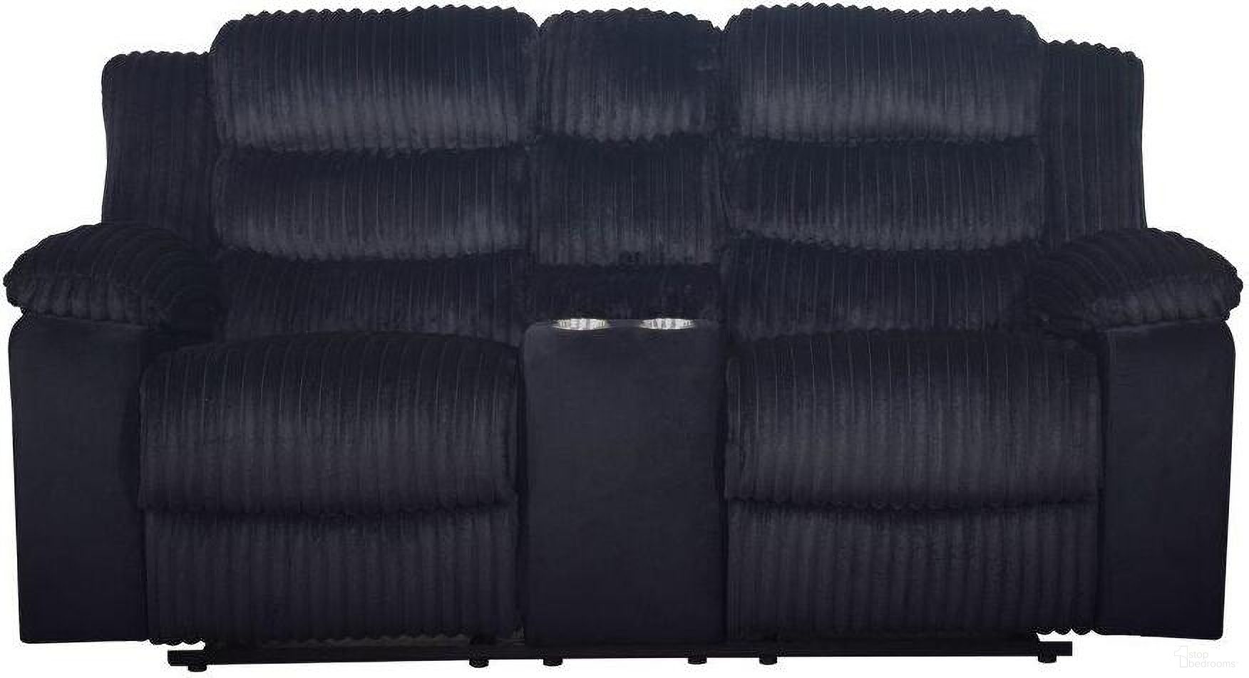 The appearance of Willow Console Loveseat with Dual Recliners In Black designed by New Classic in the modern / contemporary interior design. This black piece of furniture was selected by 1StopBedrooms from Willow Collection to add a touch of cosiness and style into your home. Sku: U1816-25-BLK. Material: Fabric.