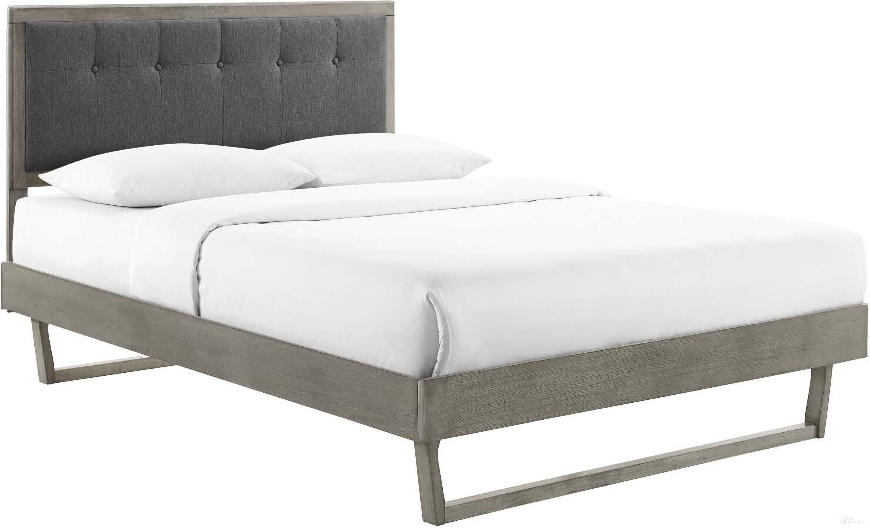 Willow King Wood Platform Bed With Angular Frame In Gray Charcoal