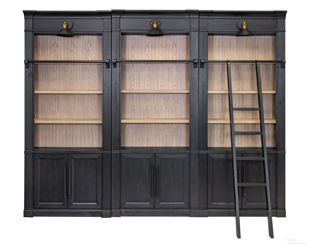The appearance of Willow Lane Three 8' Tall Bookcase Wall With Ladder In Black designed by Martin Furniture in the modern / contemporary interior design. This black piece of furniture was selected by 1StopBedrooms from Willow Lane Collection to add a touch of cosiness and style into your home. Sku: IMWL4094BKIT3. Material: Solid Hardwood.