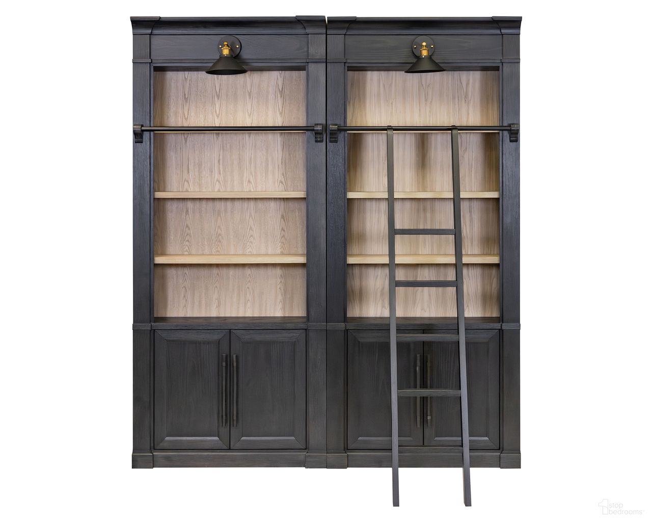 The appearance of Willow Lane Two 8' Tall Bookcase Wall With Ladder In Black designed by Martin Furniture in the modern / contemporary interior design. This black piece of furniture was selected by 1StopBedrooms from Willow Lane Collection to add a touch of cosiness and style into your home. Sku: IMWL4094BKIT2. Material: Solid Hardwood.