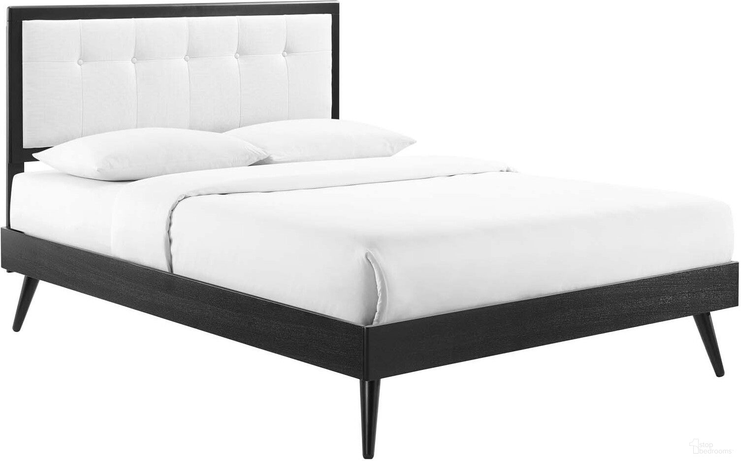 Willow Queen Wood Platform Bed With Splayed Legs In Black and White