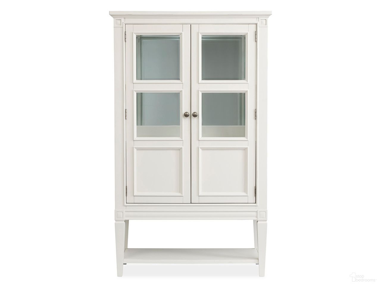 The appearance of Willowbrook Display Cabinet In Egg Shell White designed by Magnussen in the transitional interior design. This egg shell white piece of furniture  was selected by 1StopBedrooms from Willowbrook Collection to add a touch of cosiness and style into your home. Sku: D5324-08. Material: Birch Veneer.