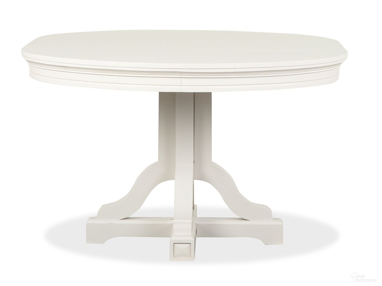 The appearance of Willowbrook Extendable 48 Inch Round Dining Table In Egg Shell White designed by Magnussen in the transitional interior design. This egg shell white piece of furniture was selected by 1StopBedrooms from Willowbrook Collection to add a touch of cosiness and style into your home. Sku: D5324-25. Table Base Style: Pedestal. Table Top Shape: Round. Size: 48". Material: Hardwood.