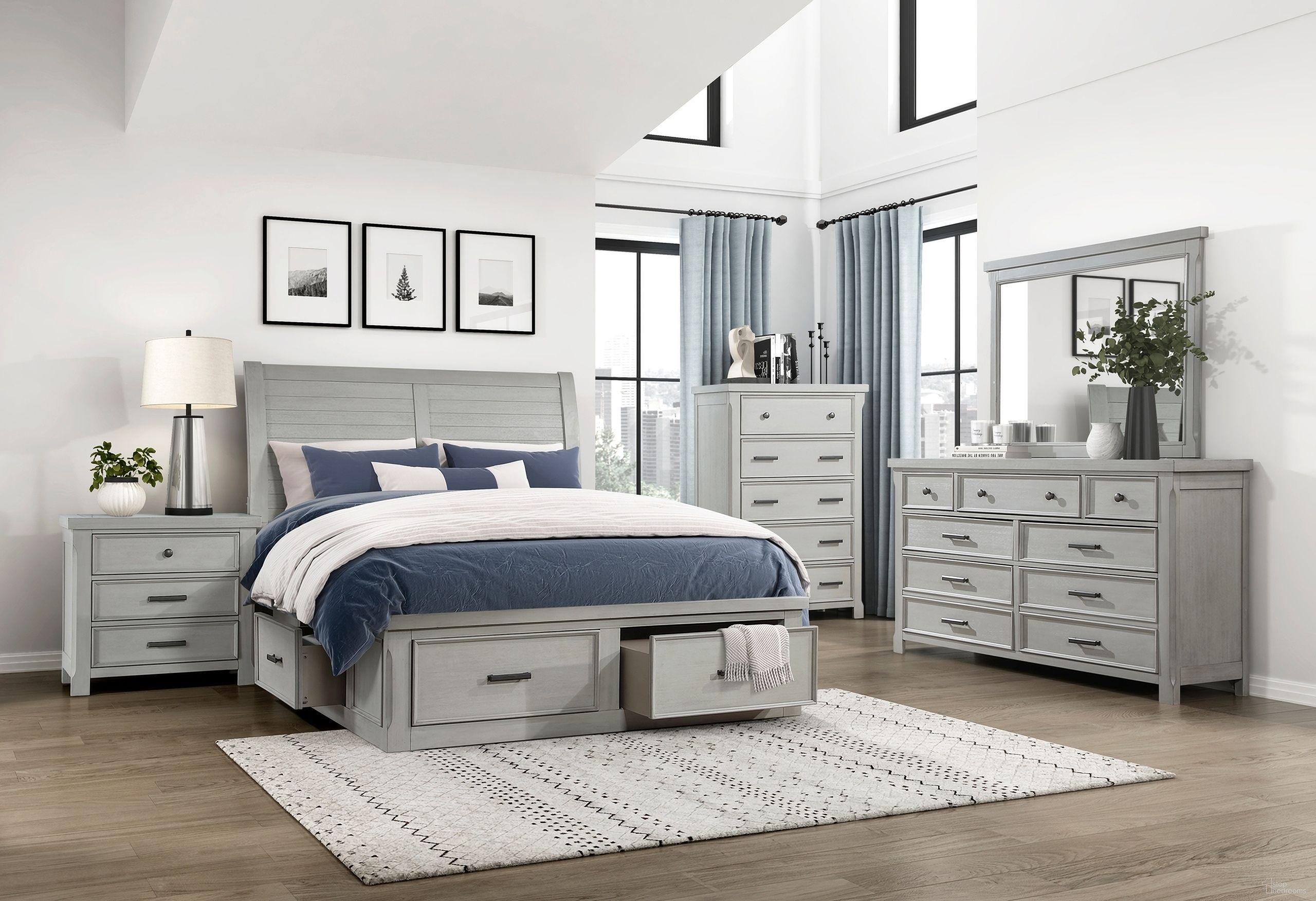 The appearance of Willowbrook Platform Bedroom Set with Storage Footboard In Gray designed by Homelegance in the country / farmhouse interior design. This gray piece of furniture was selected by 1StopBedrooms from Willowbrook Collection to add a touch of cosiness and style into your home. Sku: 1337-1;1337-2;1337-3DW;1337-4. Material: Wood. Bed Size: California King.