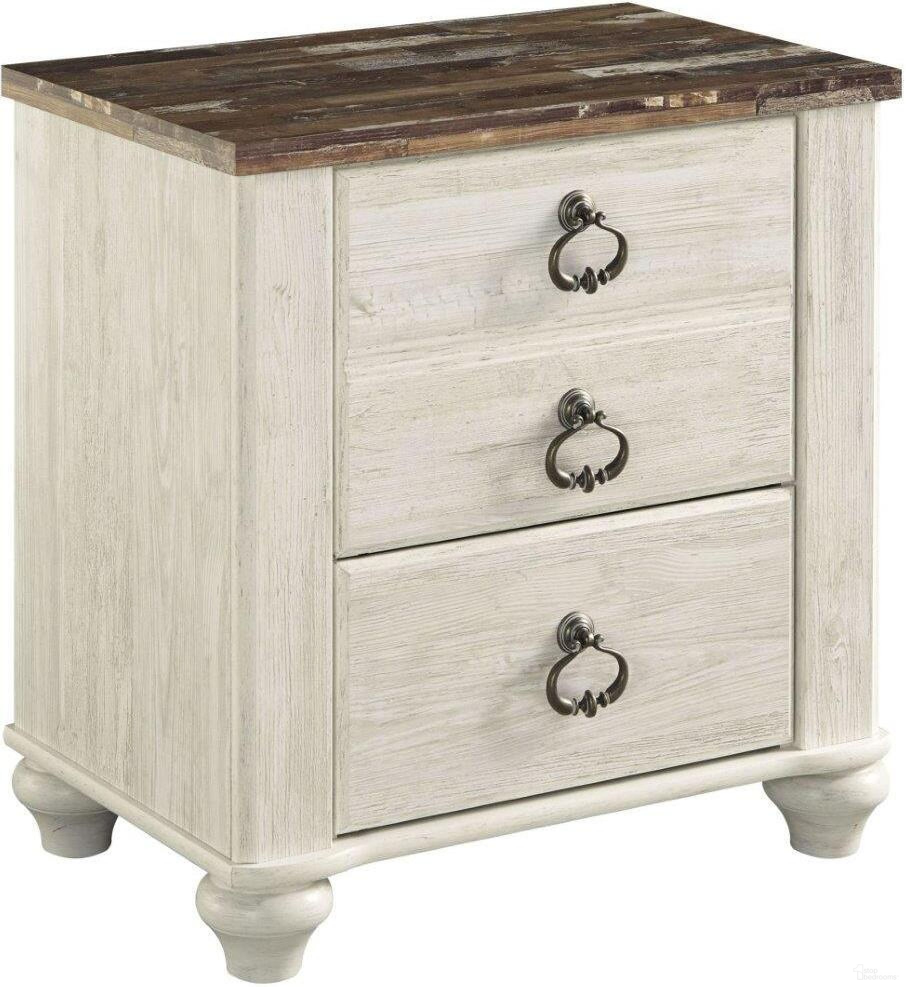 The appearance of Willowton 2 Drawer Nightstand designed by Signature Design by Ashley in the transitional interior design. This white wash piece of furniture was selected by 1StopBedrooms from Willowton Collection to add a touch of cosiness and style into your home. Sku: B267-92. Material: Marble.