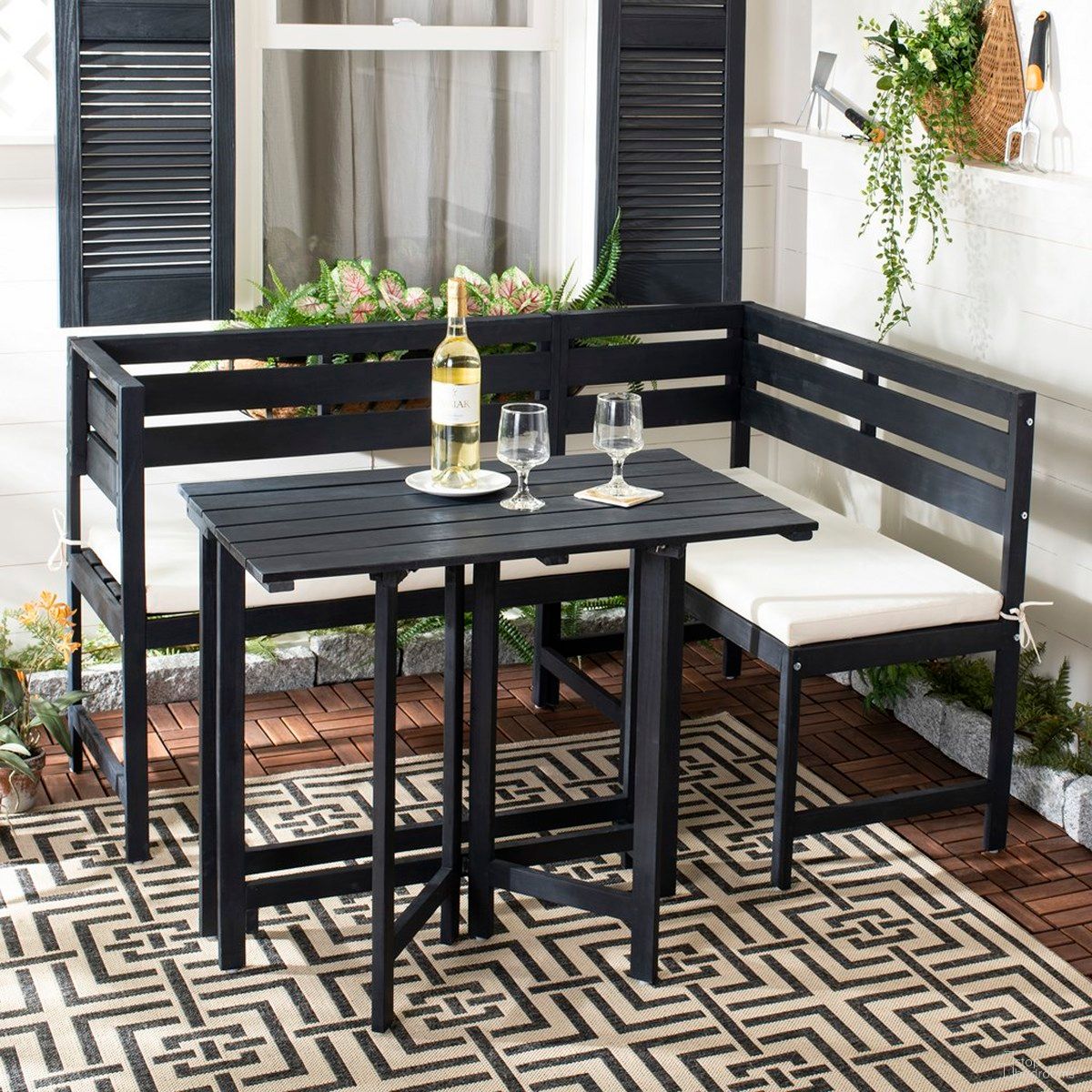 The appearance of Wilton Dark Slate Grey/Beige Balcony Corner Lounge Set designed by Safavieh in the modern / contemporary interior design. This grey and beige piece of furniture was selected by 1StopBedrooms from Wilton Collection to add a touch of cosiness and style into your home. Sku: PAT6754C. Material: Steel.