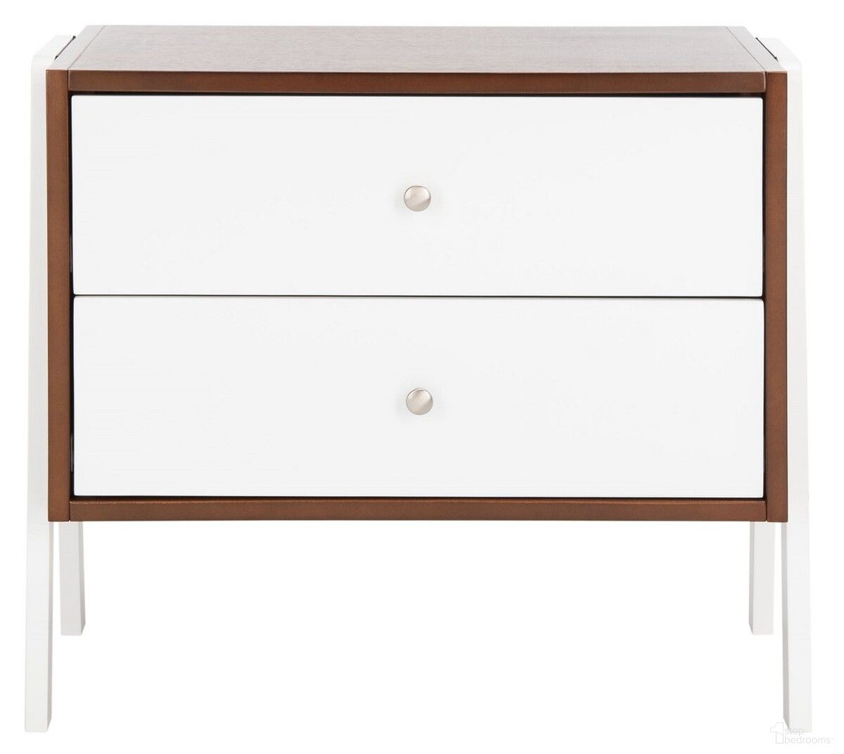 The appearance of Winchester Night Stand in Walnut and White designed by Safavieh in the modern / contemporary interior design. This walnut and white piece of furniture  was selected by 1StopBedrooms from Winchester Collection to add a touch of cosiness and style into your home. Sku: NST1400B. Material: Wood.