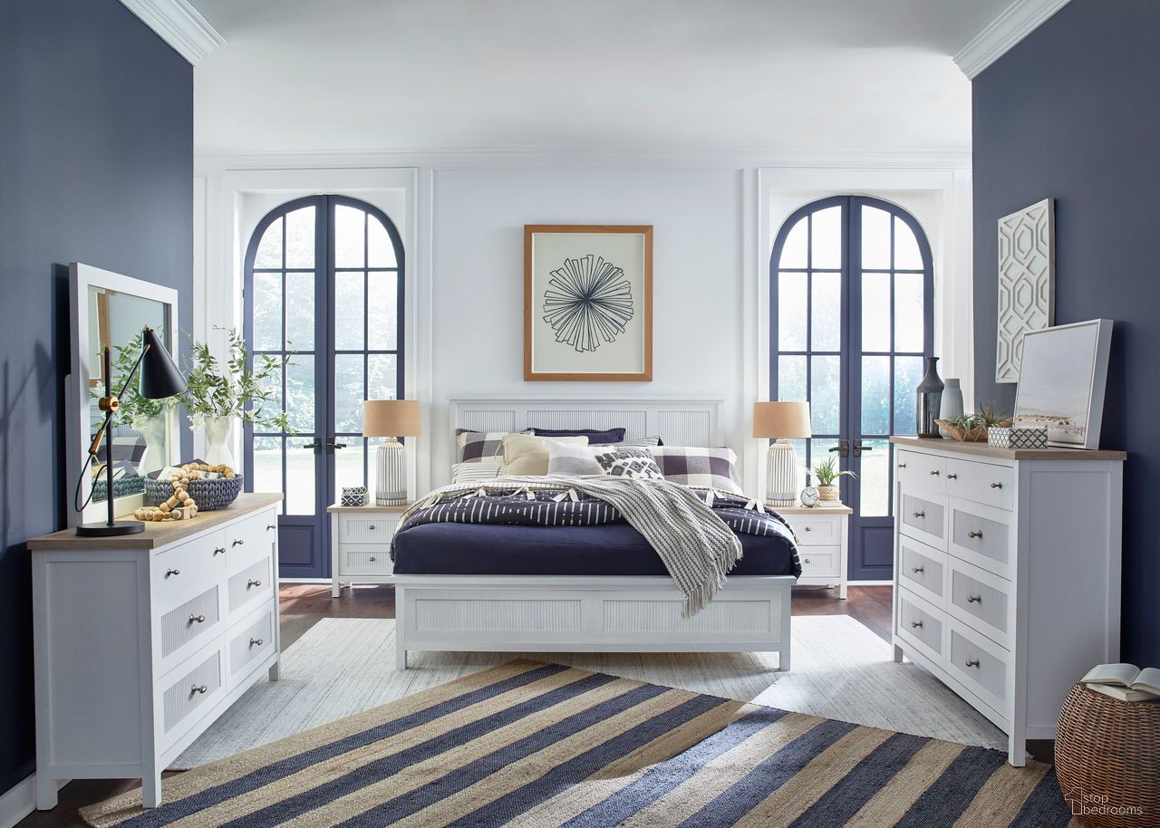 Windmill Harbour Panel Bedroom Set In White Whisp and Sand