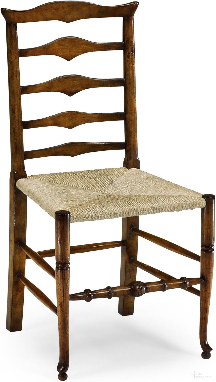 The appearance of Windsor Triangular Detail Ladder Back Chair With Rush Seat designed by Jonathan Charles in the traditional interior design. This medium walnut piece of furniture was selected by 1StopBedrooms from Windsor Collection to add a touch of cosiness and style into your home. Sku: 492300-SC-WAL. Material: Wood.