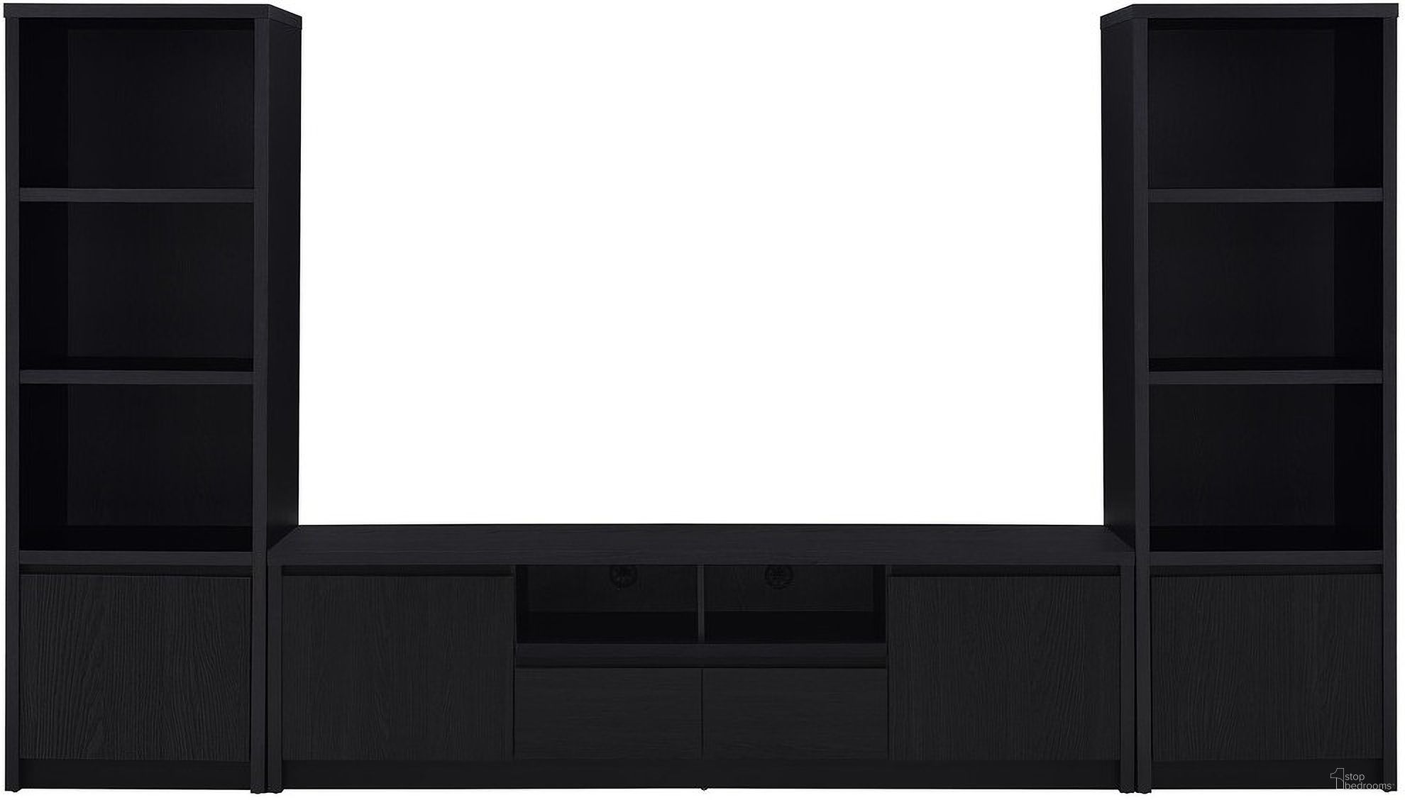 The appearance of Winfield 3-Piece Entertainment Center 78 Inch TV Stand In Black designed by Coaster in the modern / contemporary interior design. This black piece of furniture was selected by 1StopBedrooms from Winfield Collection to add a touch of cosiness and style into your home. Sku: 706223;706224;706224. Material: Engineered Wood.