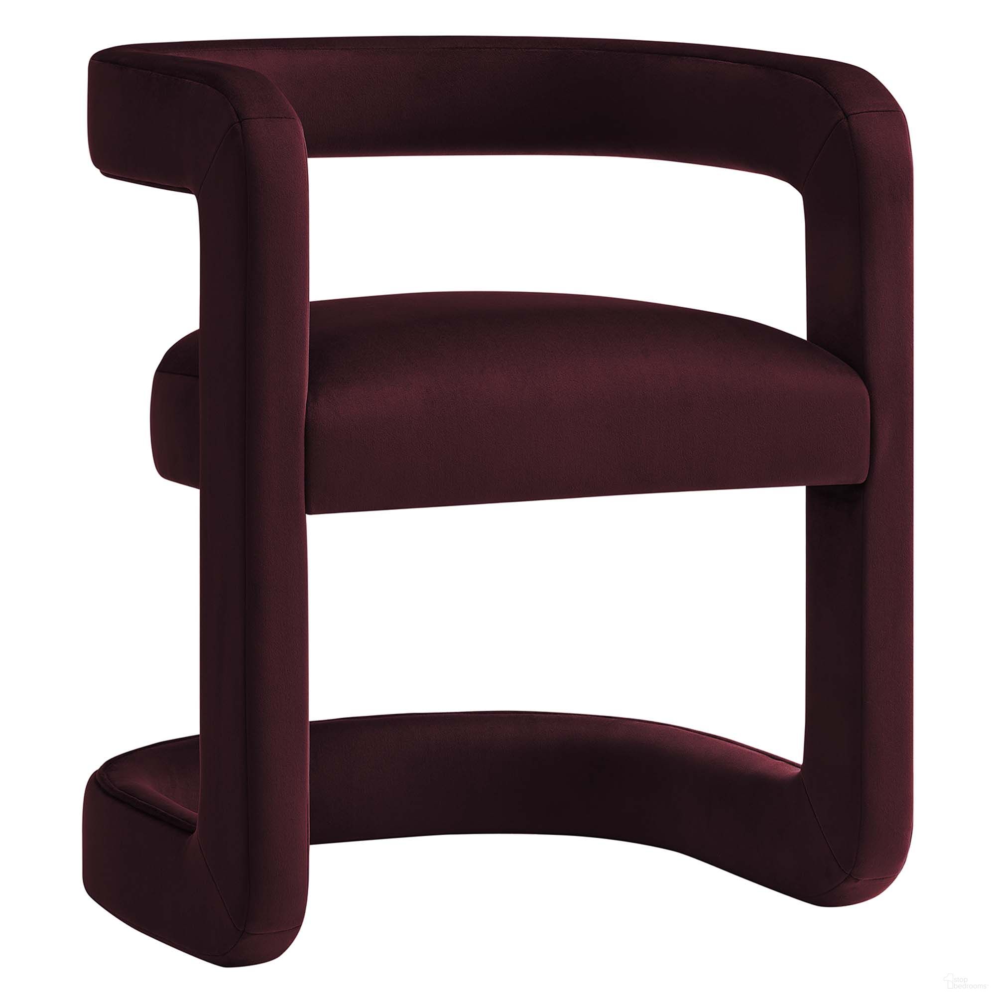 The appearance of Winslow Barrel Performance Velvet Dining Chair In Mulberry designed by Modway in the modern / contemporary interior design. This mulberry piece of furniture  was selected by 1StopBedrooms from Winslow Collection to add a touch of cosiness and style into your home. Sku: EEI-7052-MUL. Material: Velvet. Chair Type: Arm Chair.
