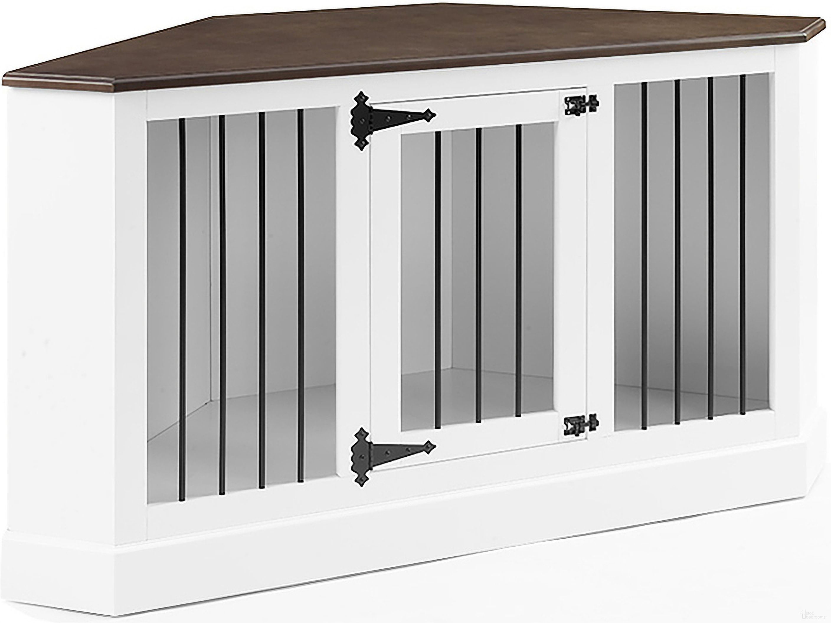The appearance of Winslow Corner Credenza Dog Crate In White and Dark Brown designed by Crosley Brands in the traditional interior design. This white/dark brown piece of furniture was selected by 1StopBedrooms from Winslow Collection to add a touch of cosiness and style into your home. Sku: CF4503-WH. Material: MDF.