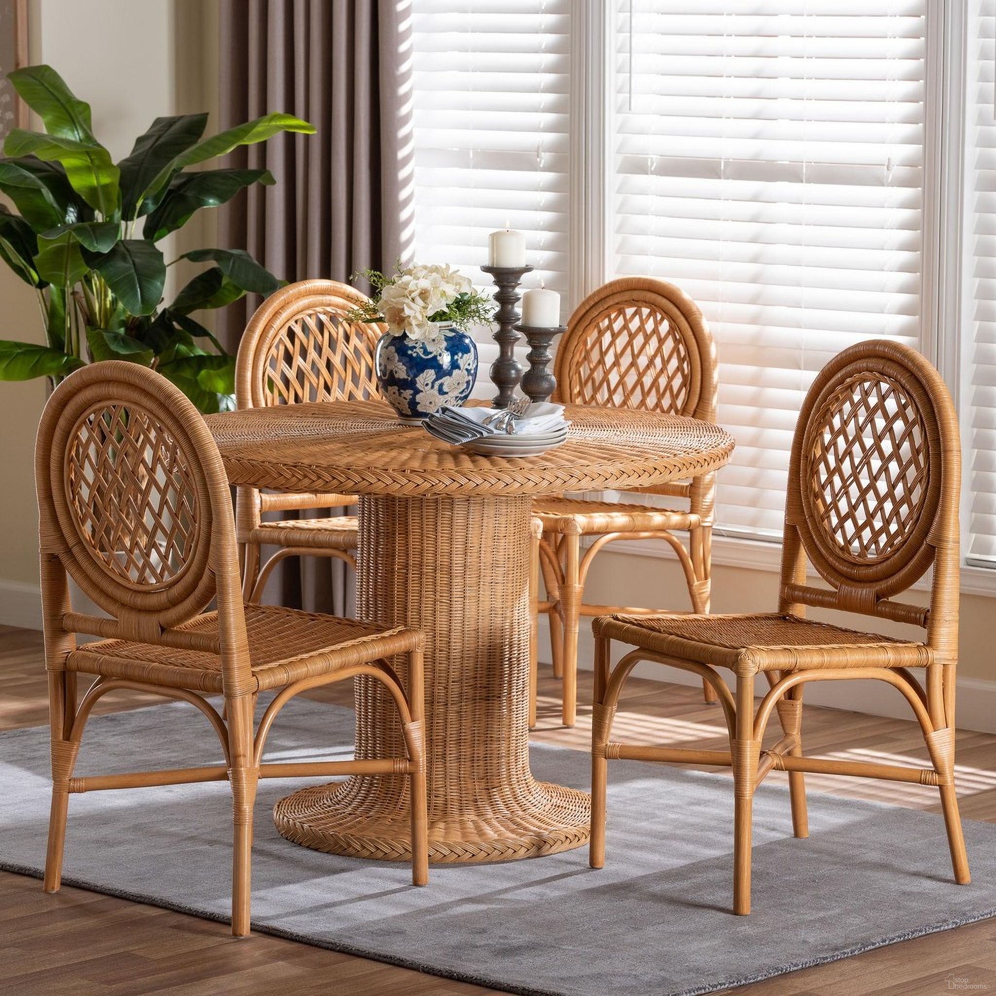 Winslow Natural Rattan Dining Set In Light Honey