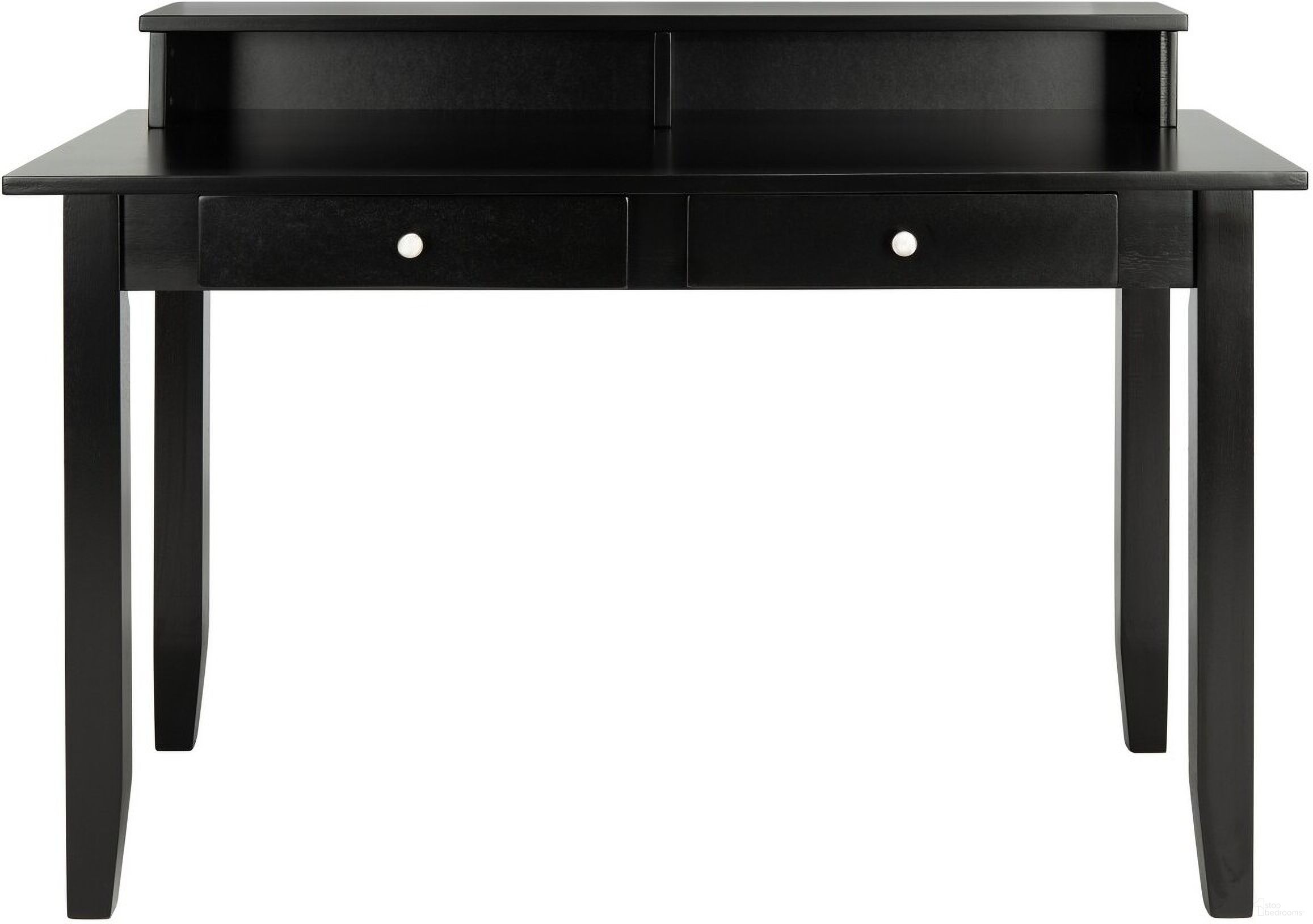 The appearance of Winsome 2 Drawer Desk in Matte Black designed by Safavieh in the modern / contemporary interior design. This matte black piece of furniture  was selected by 1StopBedrooms from Winsome Collection to add a touch of cosiness and style into your home. Sku: DSK1402A. Material: Wood.