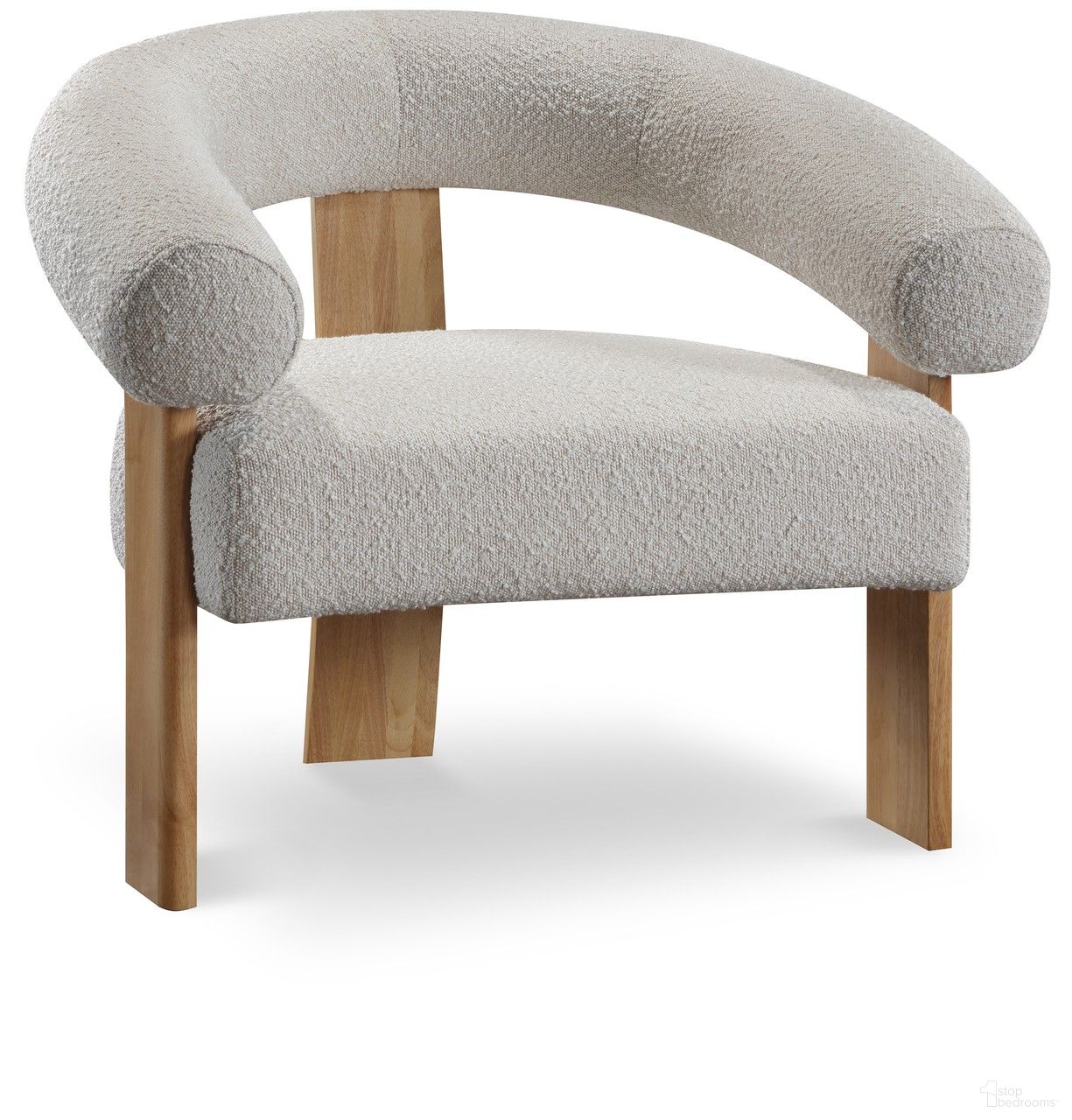 The appearance of Winston Boucle Fabric Accent Chair In Cream/Natural designed by Meridian in the transitional interior design. This cream piece of furniture was selected by 1StopBedrooms from Winston Collection to add a touch of cosiness and style into your home. Sku: 496Cream. Material: Boucle.