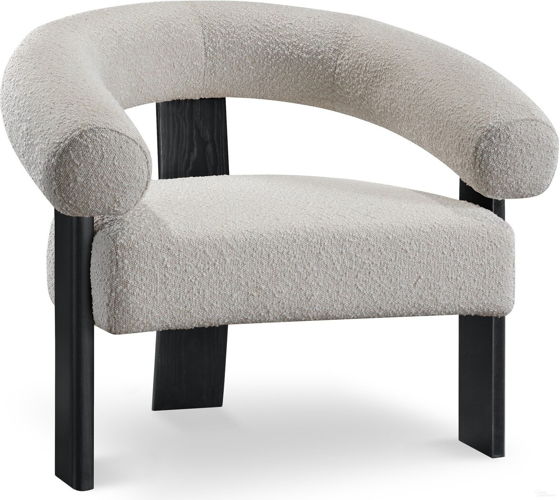 The appearance of Winston Boucle Fabric Accent Chair In Cream/Black designed by Meridian in the transitional interior design. This cream piece of furniture was selected by 1StopBedrooms from Winston Collection to add a touch of cosiness and style into your home. Sku: 497Cream. Material: Boucle.