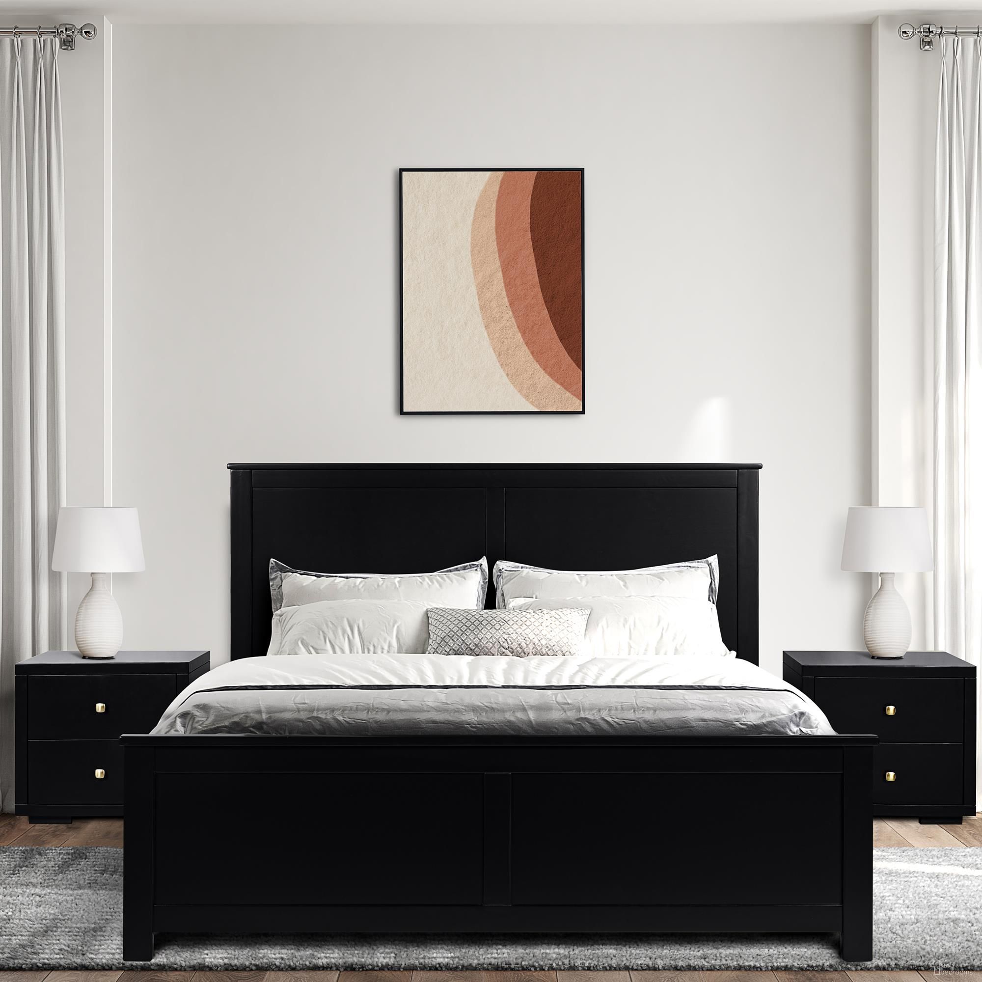 The appearance of Winston Wooden King Platform Bed with 2 Nightstands In Black designed by Camden Isle Furniture in the modern / contemporary interior design. This black piece of furniture was selected by 1StopBedrooms from Winston Collection to add a touch of cosiness and style into your home. Sku: 117133-1;110102;122134;122134. Bed Type: Platform Bed. Material: Wood. Bed Size: King.